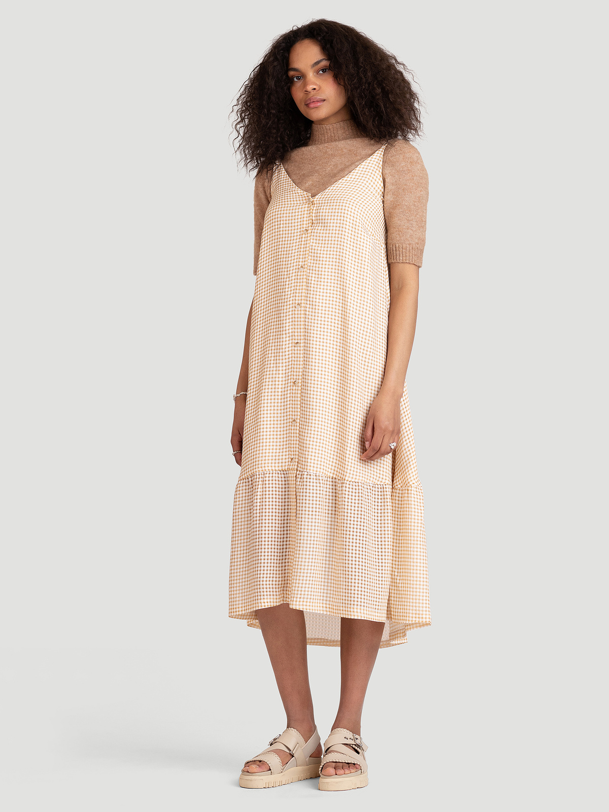 Svinten Check Dress Lt. Camel Mix 0