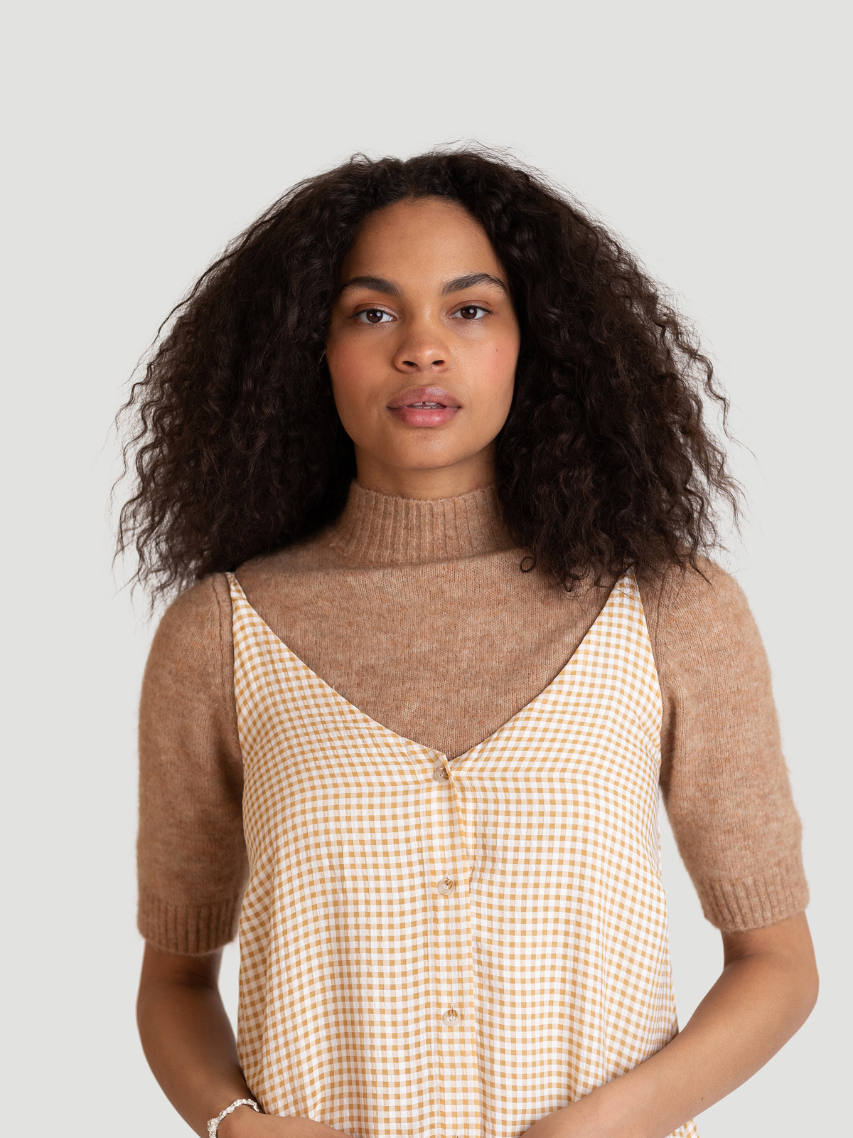 Svinten Check Dress Lt. Camel Mix 2