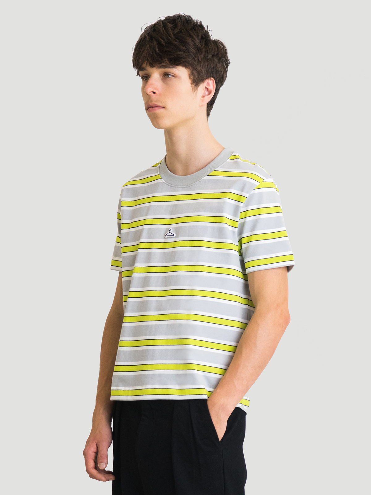 Hanger Striped Crop Tee Grey Lime 0340 3