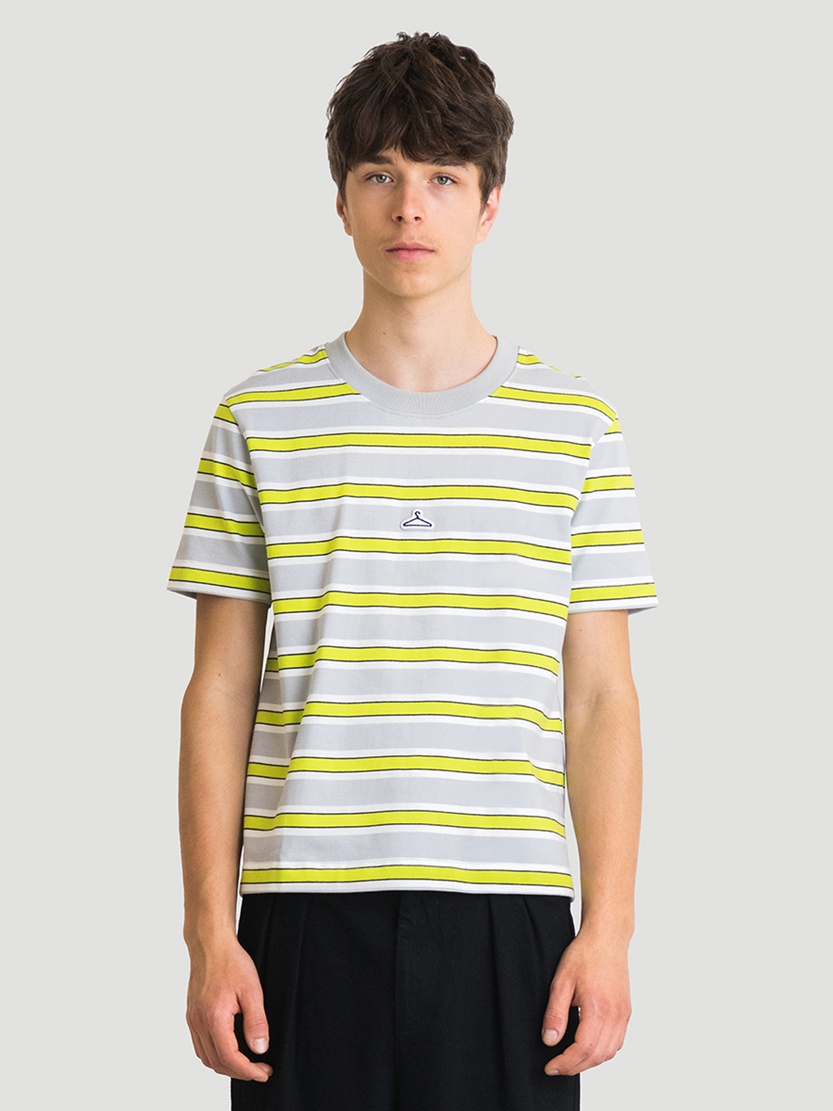 Hanger Striped Crop Tee Grey Lime 0340 1