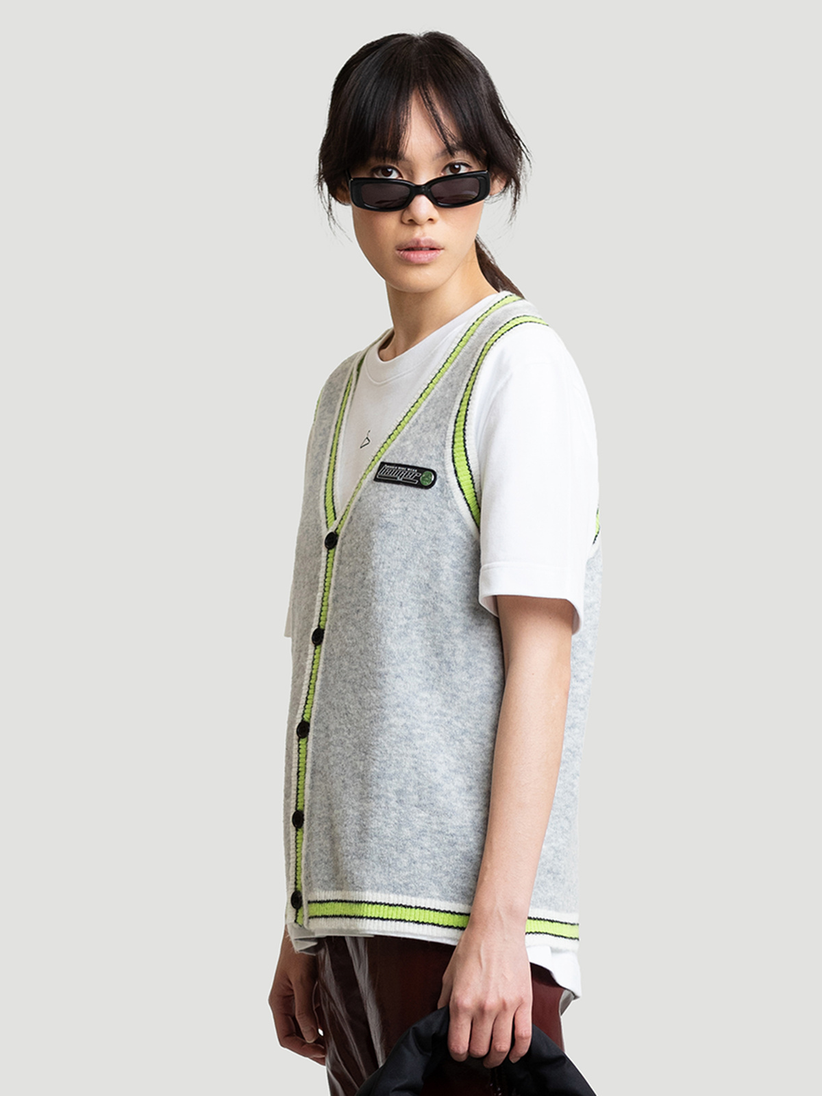 Hanger Knit Vest Grey Lime 4