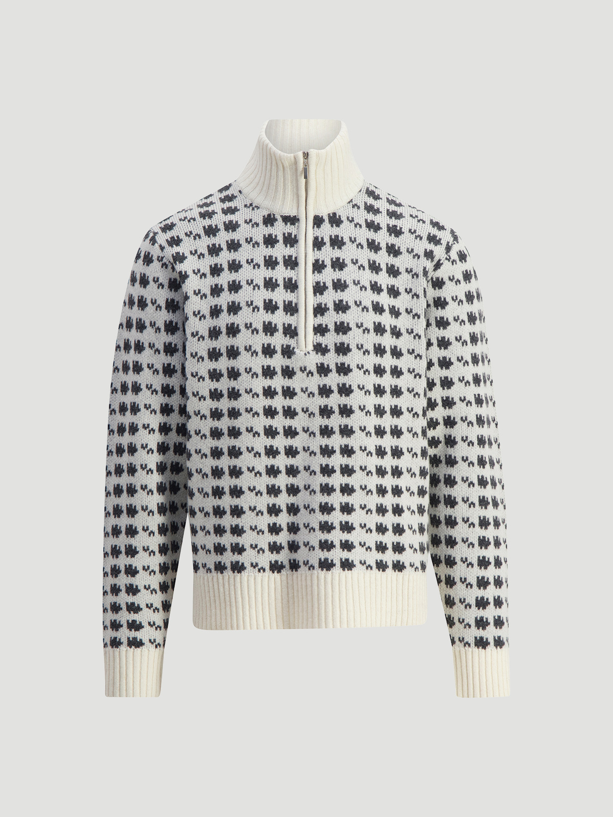 Castle Half Zip Pattern Knit Crew Ecru Mix 5