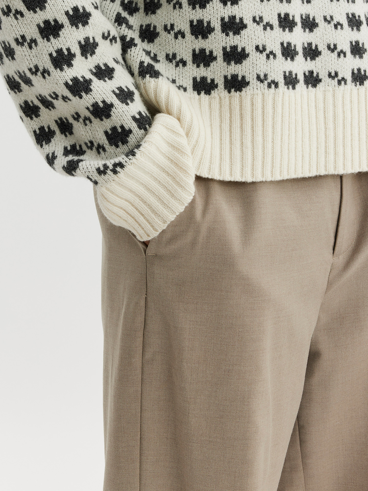 Castle Half Zip Pattern Knit Crew Ecru Mix 3