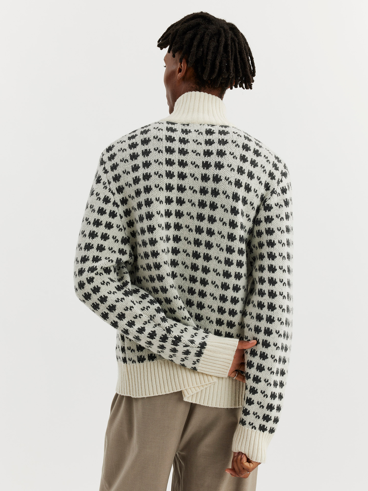 Castle Half Zip Pattern Knit Crew Ecru Mix 4