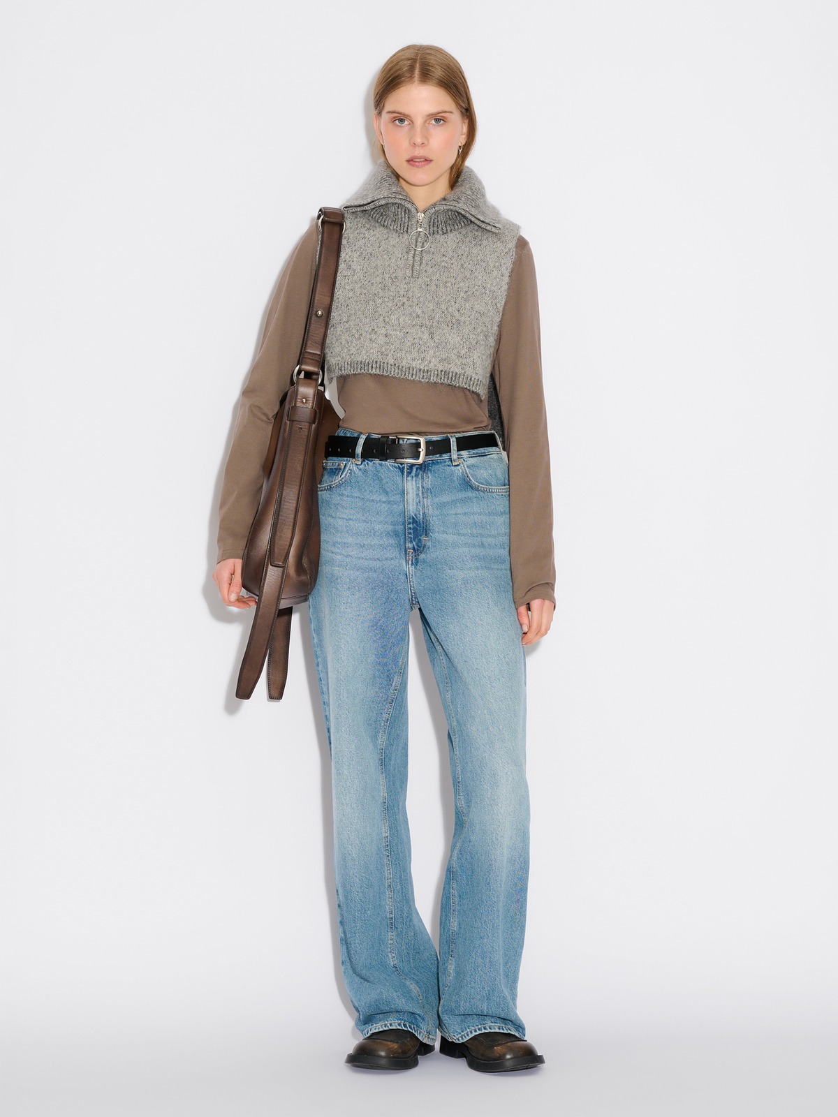 Tine Knit Zip Bib - Dk. Grey Mix - Holzweiler