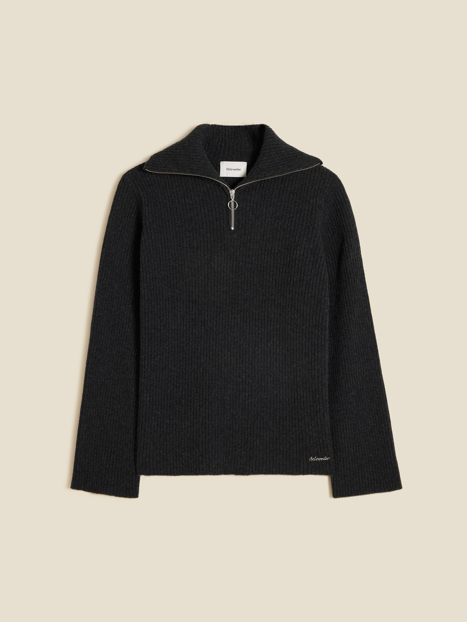 Lambswool Rib Zip Turtle - Dk. Grey - Holzweiler
