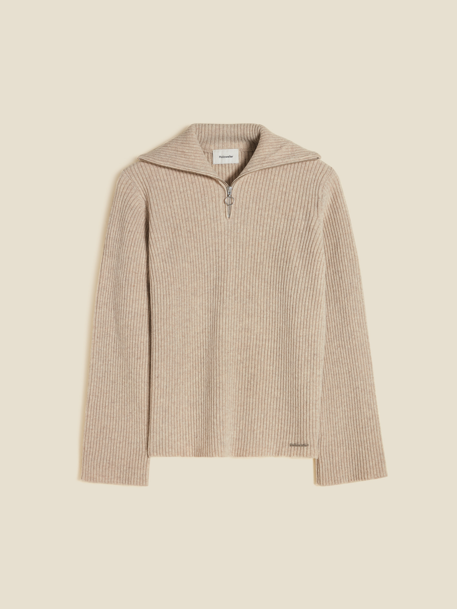 Lambswool Rib Zip Turtle - Sand - Holzweiler
