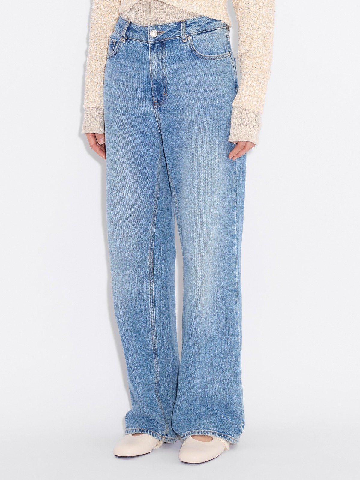 【WOOHWA】NER WIDE ROLL UP DENIM JXTOKYO MIKEA WIDE HW SHINY JEANS DNM | Medium Grey | JJXX®
