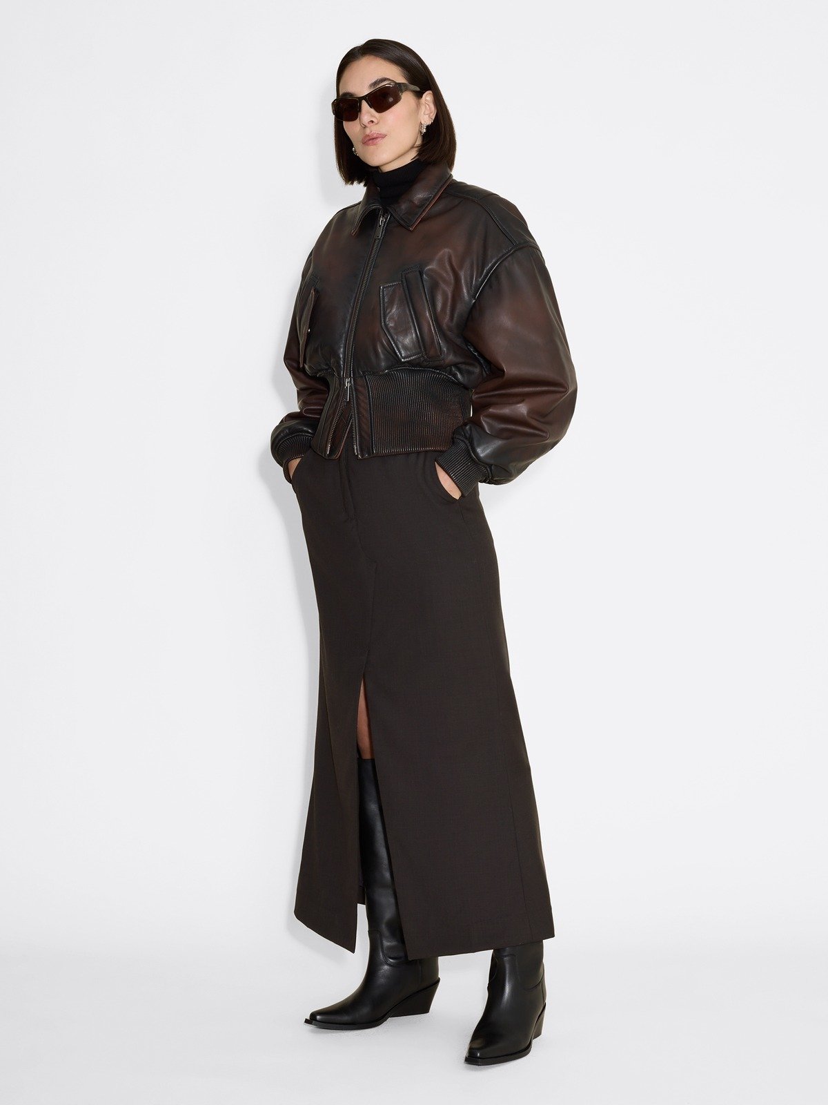 【関税込み】Holzweiler ブラウン Saphra レザージャケット Saphra Leather Jacket - Dk. Brown - Holzweiler