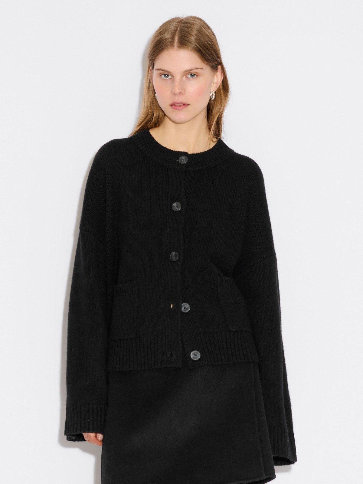 Wool Wide Cardigan - Black - Holzweiler