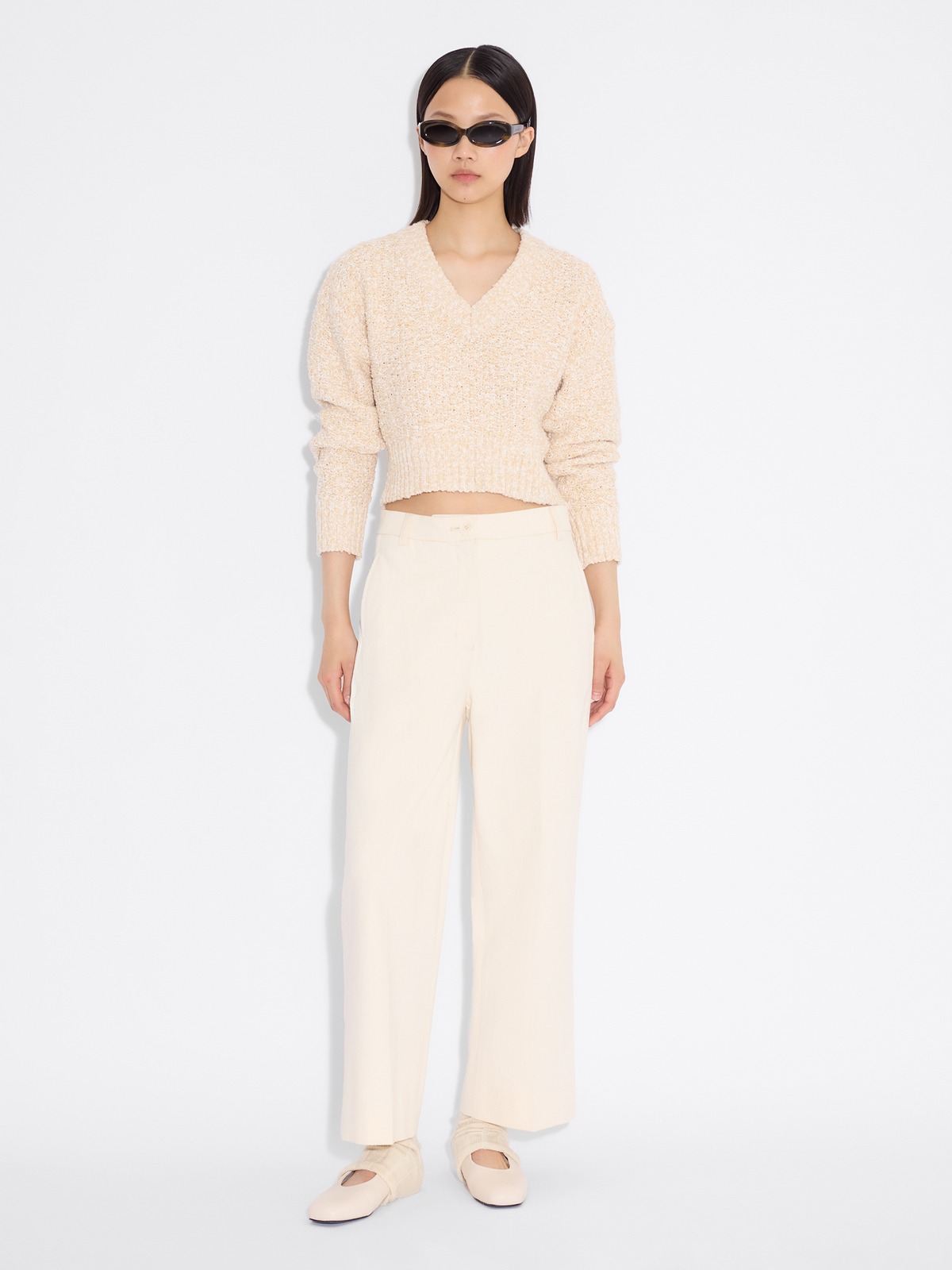 売れ筋商品|||ホルツワイラー ニット&セーター レディース アウター RESORT CROPPED V NECK - Jumper - sand mix Resort Cropped V-Neck - Sand Mix - Holzweiler