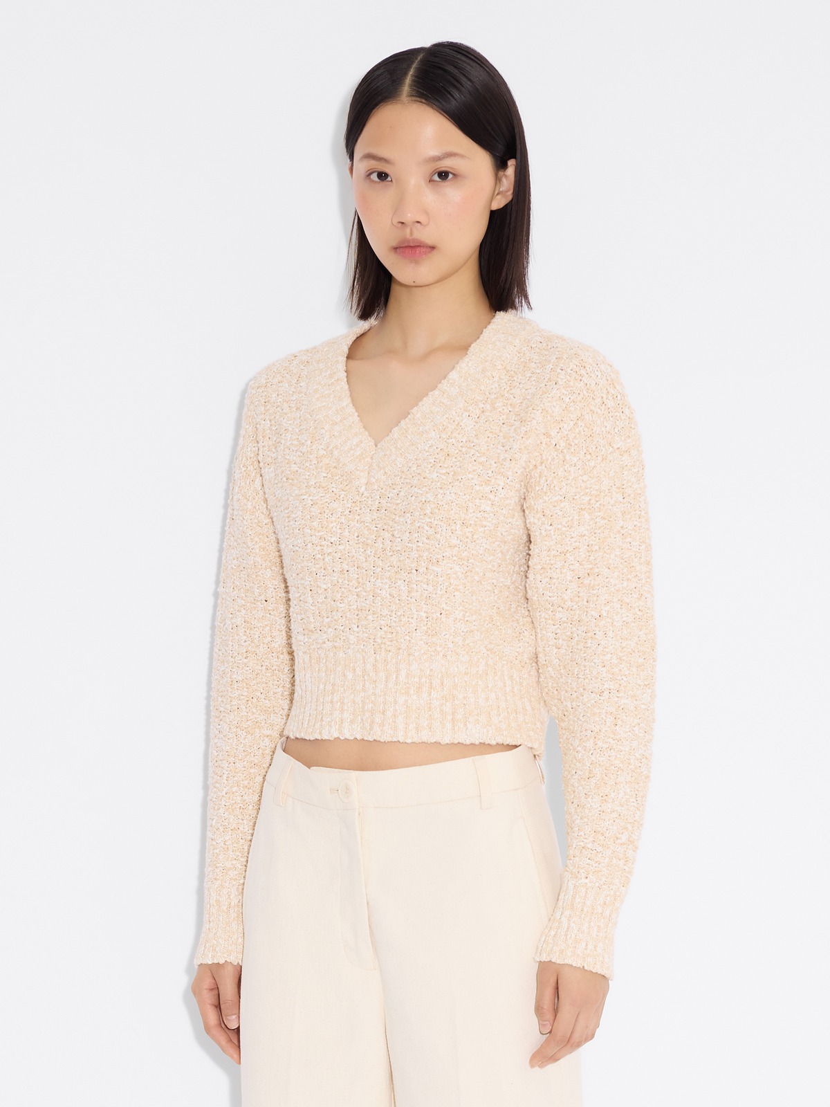売れ筋商品|||ホルツワイラー ニット&セーター レディース アウター RESORT CROPPED V NECK - Jumper - sand mix Resort Cropped V-Neck - Sand Mix - Holzweiler