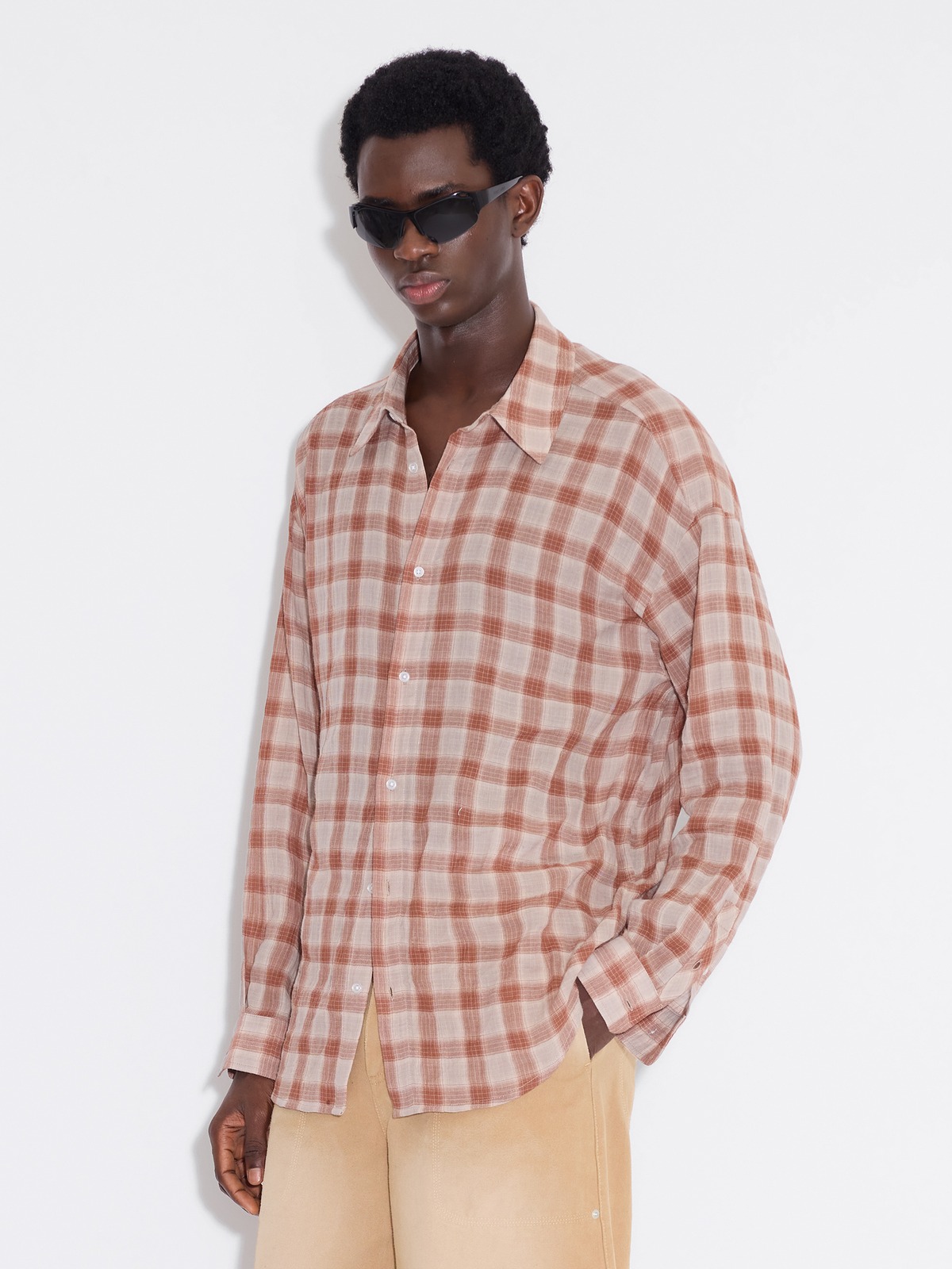 その他 TEN CHECK SHIRT XL BROWN 3sixteen Open Collar Shirt - Amber Micro Plaid – Berkeley Supply