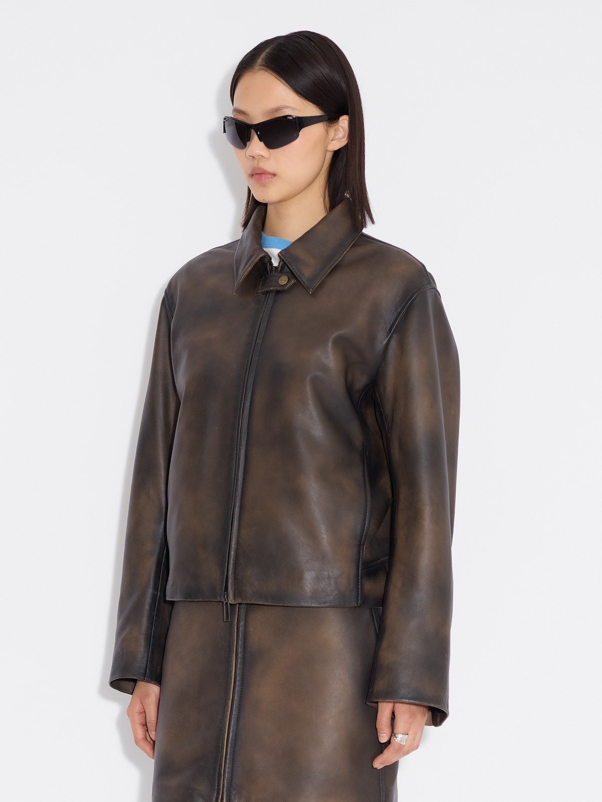 【関税込み】Holzweiler ブラウン Cia レザージャケット Cia Leather Jacket - Moss Green - Holzweiler