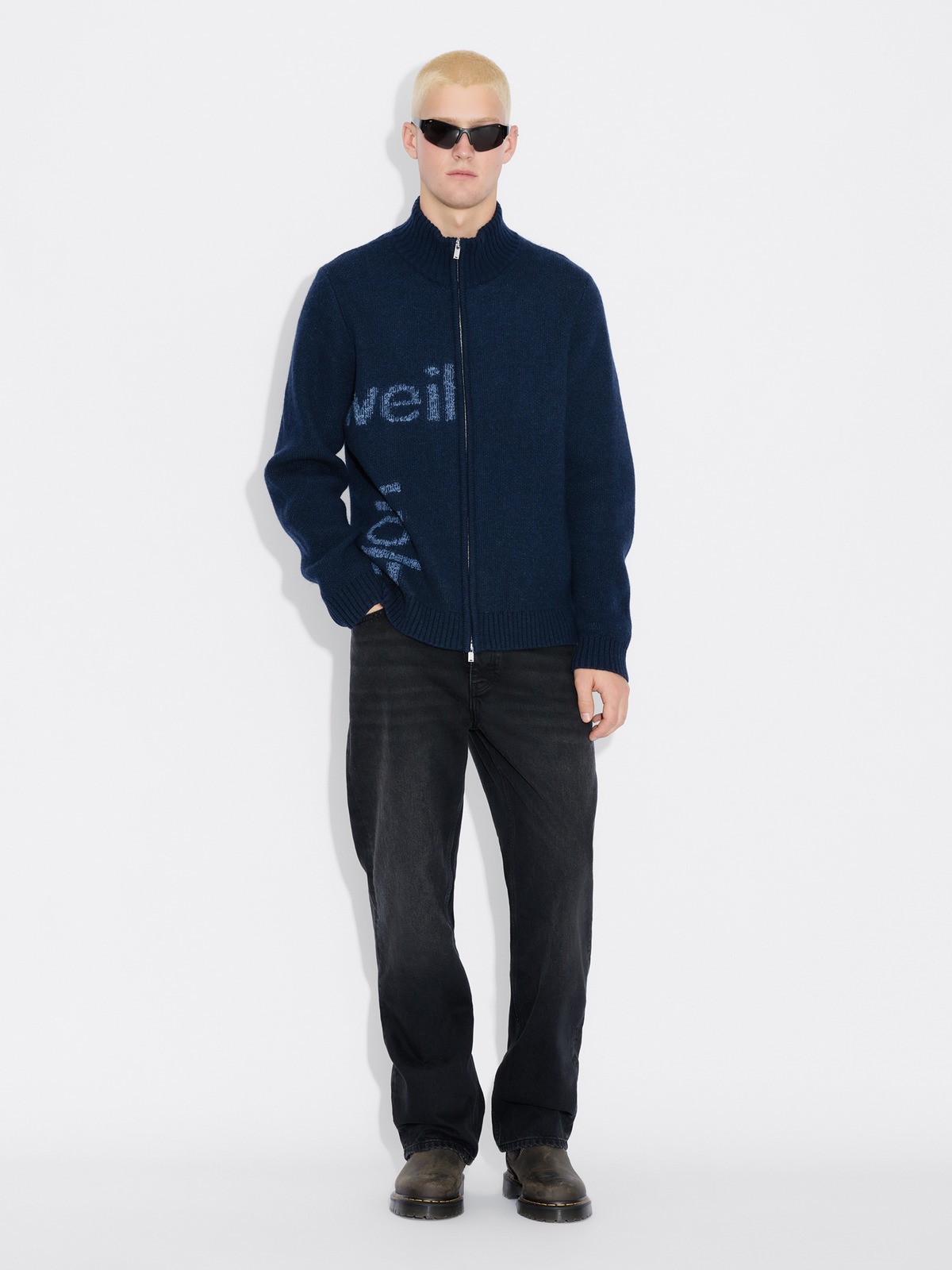 Haza Logo Wool Cardigan - Blue mix - Holzweiler