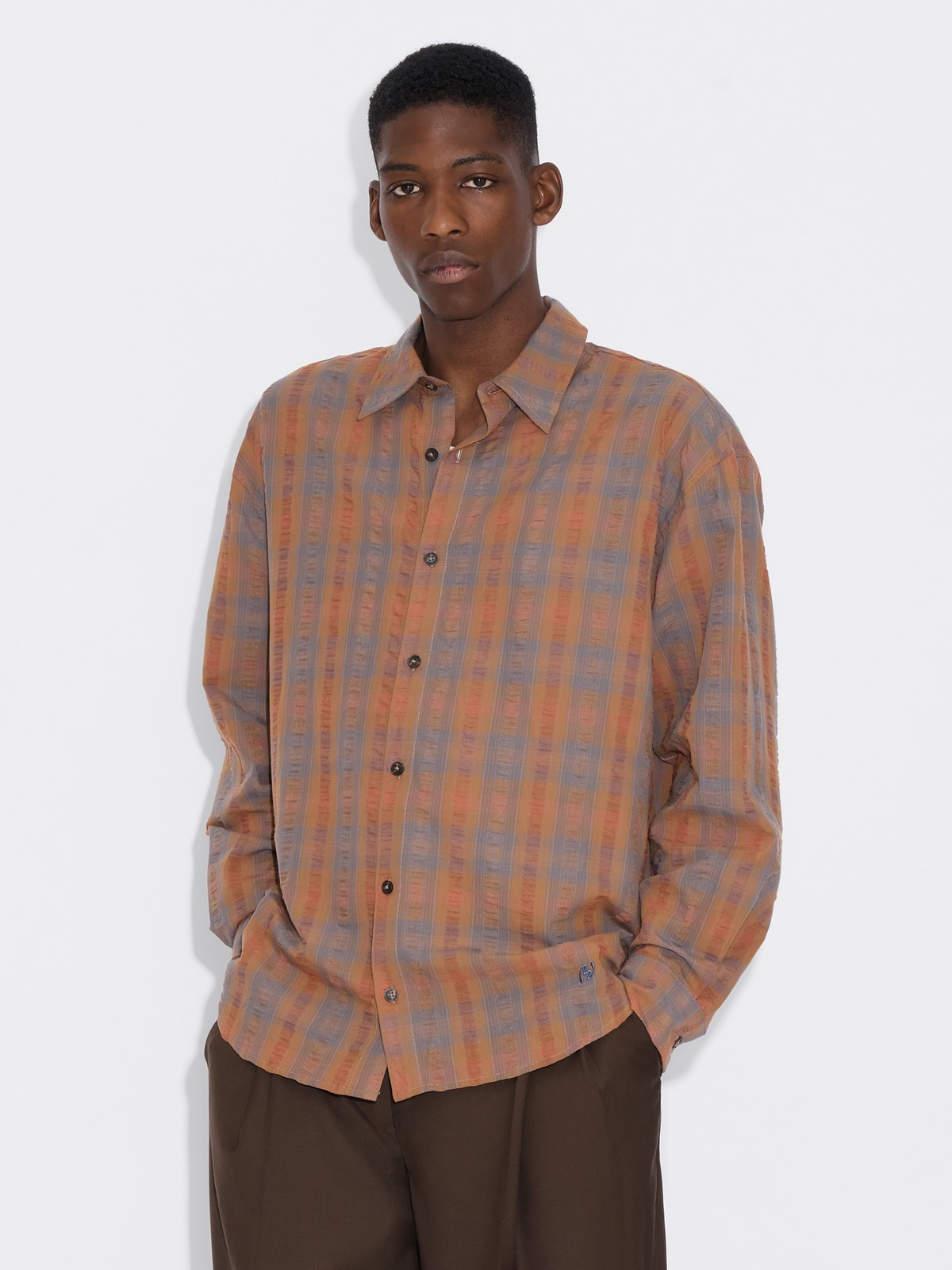 トップス CLANE CHECK POCKET OVER SHIRT クラネ CLANE CHECK POCKET OVER SHIRT （BLUE） - ファッション通販
