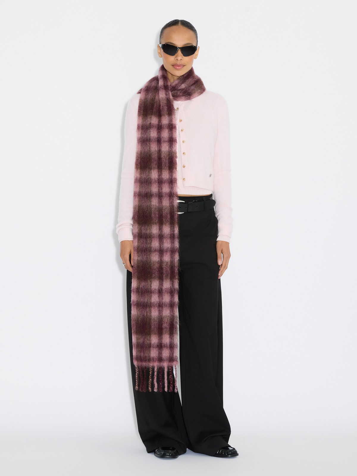 Fresia Check Tassel Scarf - Pink Check - Holzweiler