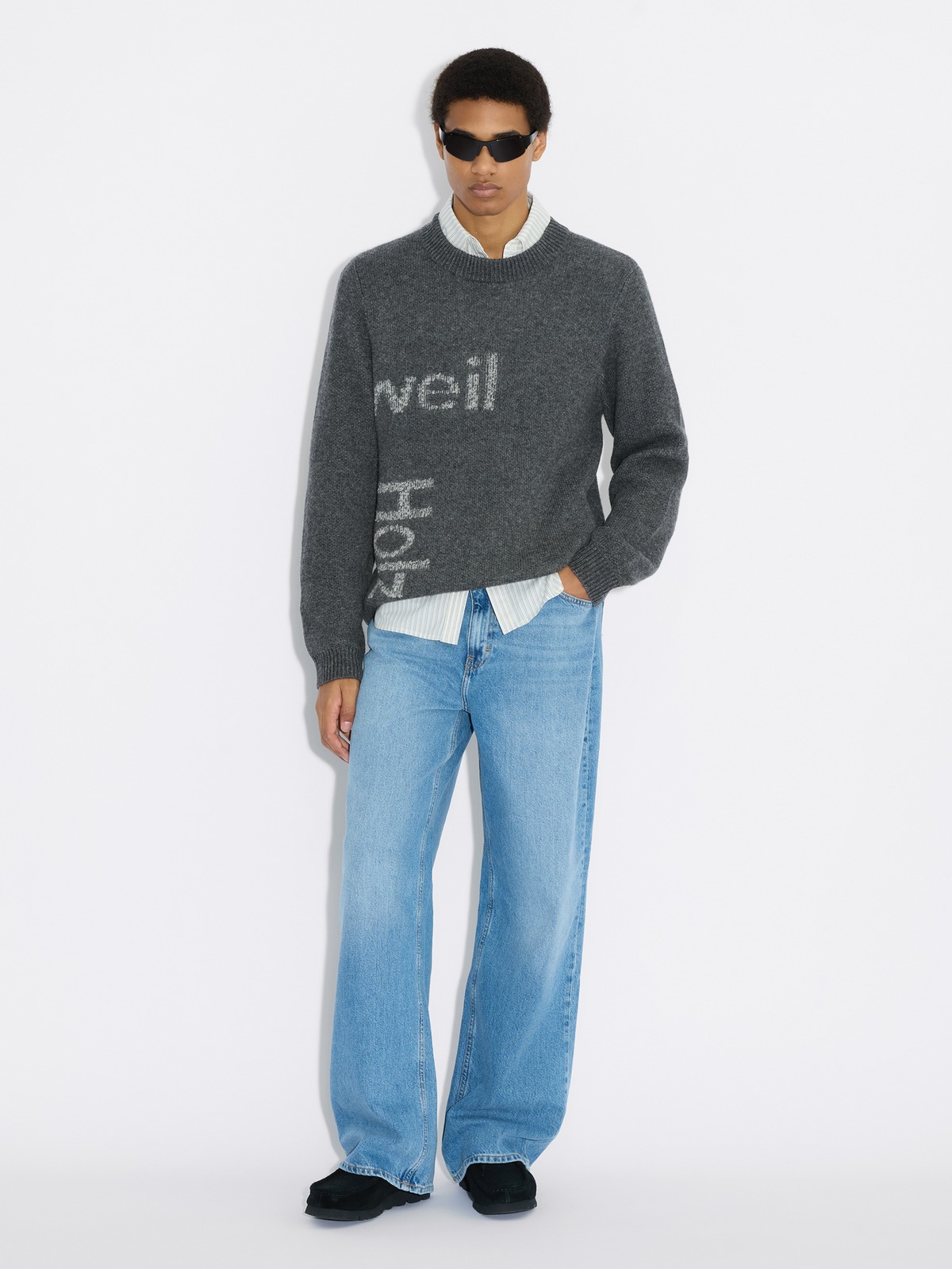 Haza Logo Crewneck Sweater - Dk. Grey Mix - Holzweiler