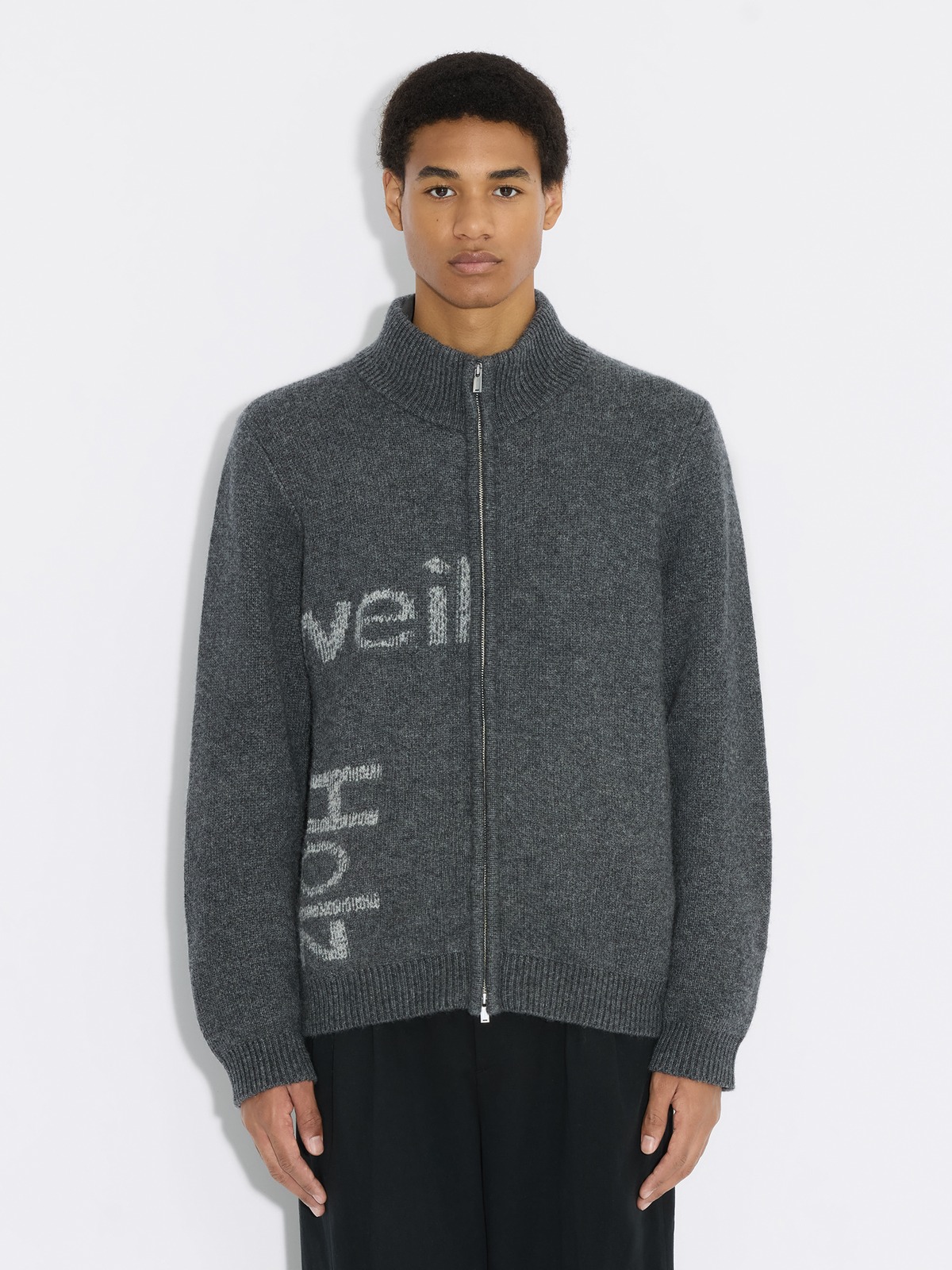 Haza Logo Wool Cardigan - Dk. Grey Mix - Holzweiler