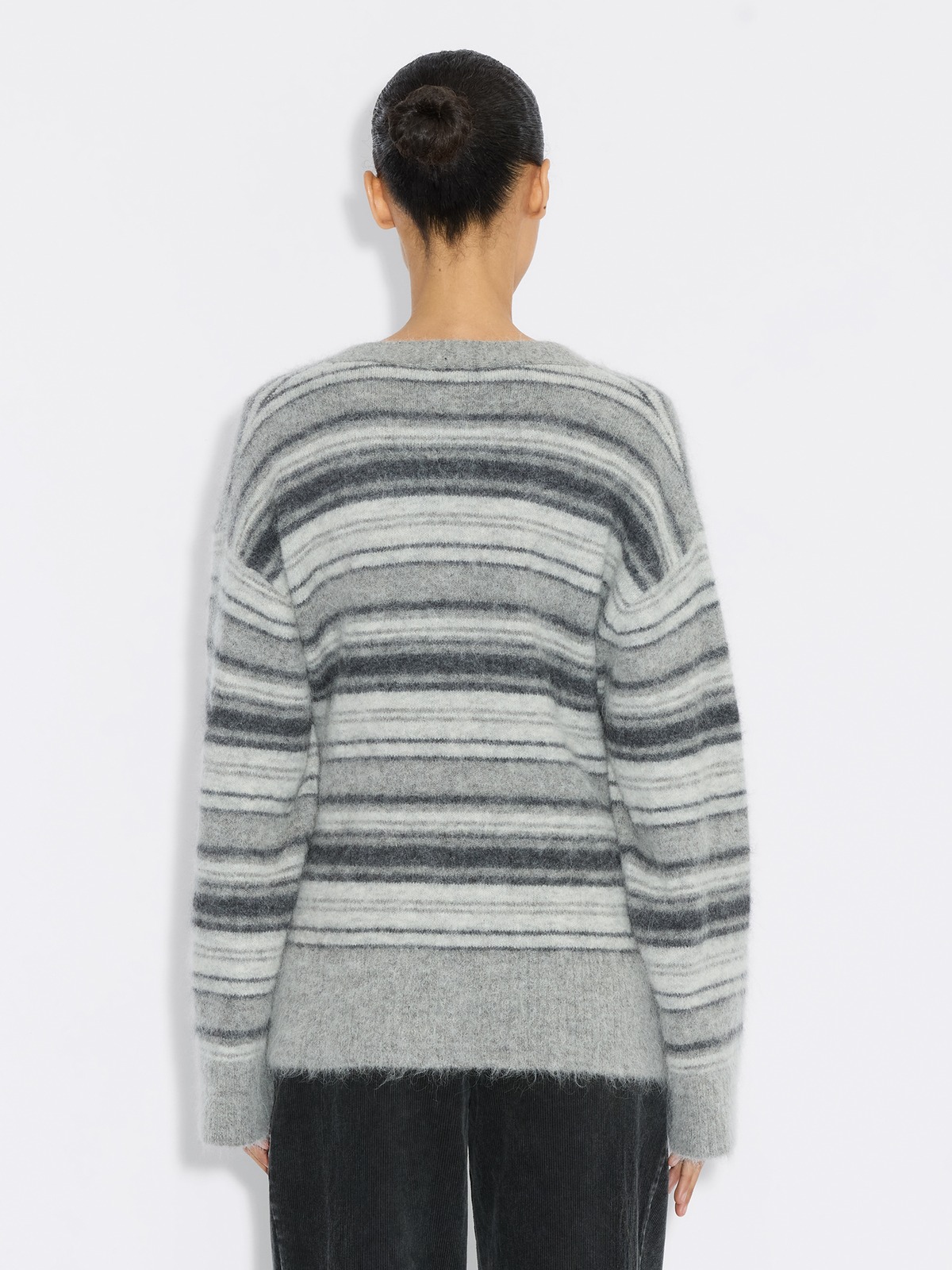 Fluffy Stripe Cardigan - Grey Stripe - Holzweiler