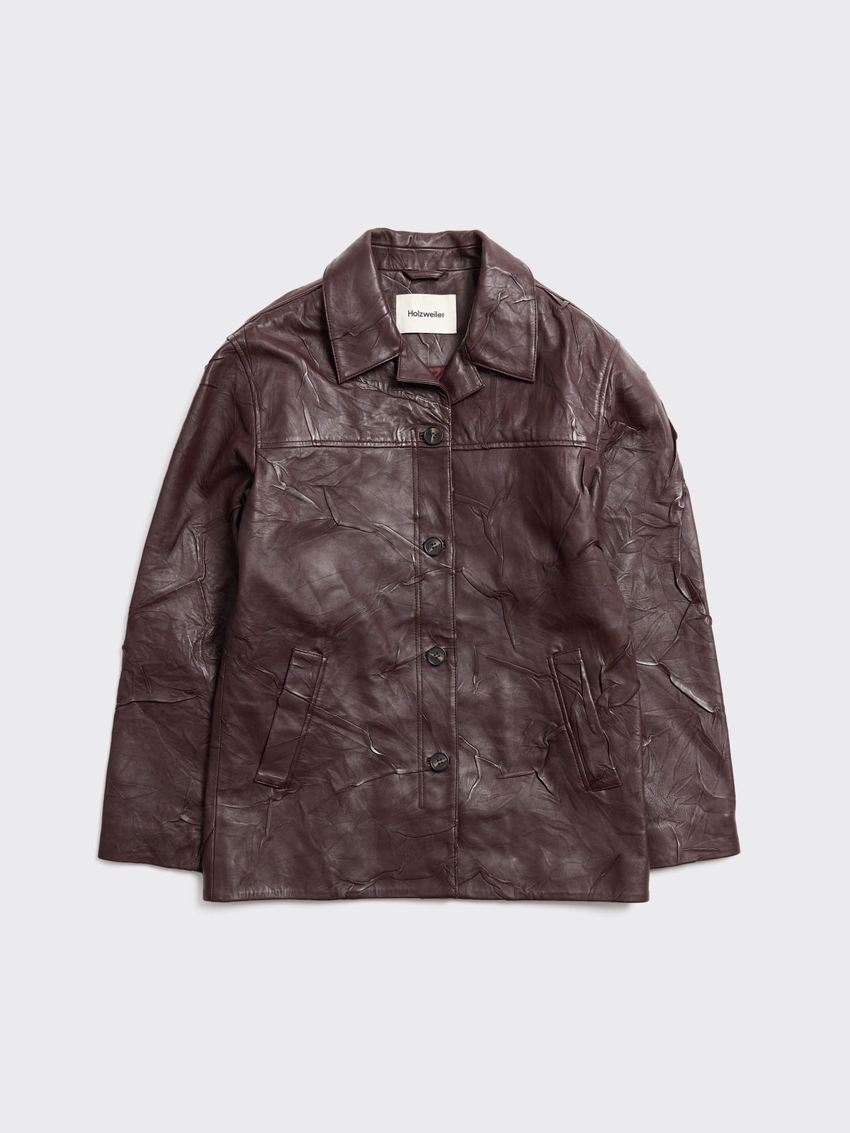 Crinkle-Effect Leather Jacket - Burgundy - Holzweiler
