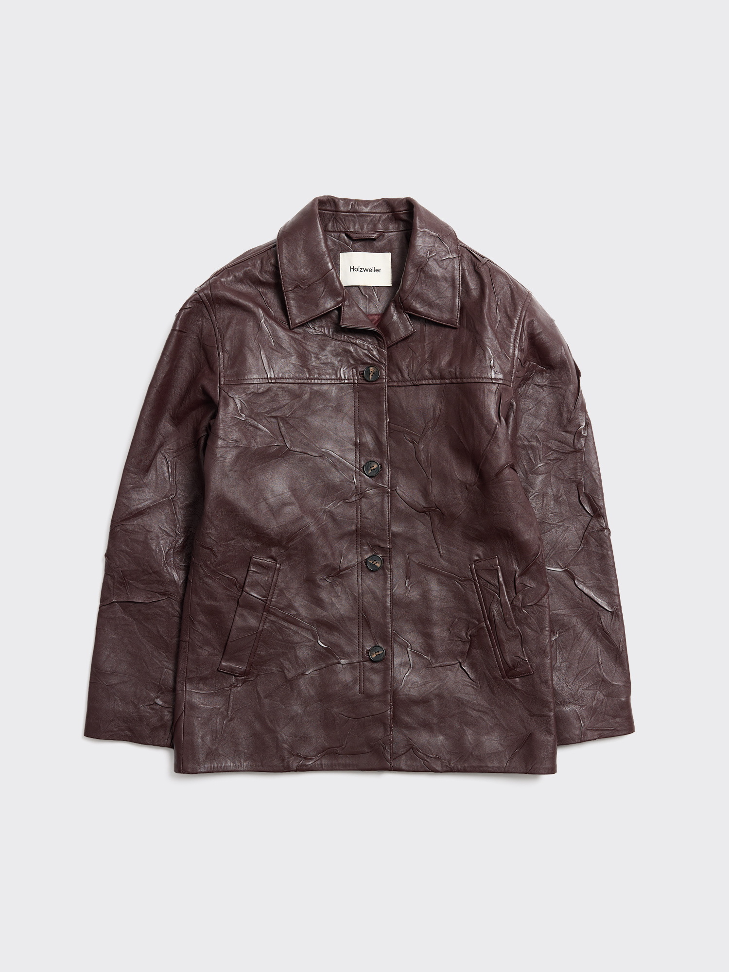 Crinkle-Effect Leather Jacket - Burgundy - Holzweiler