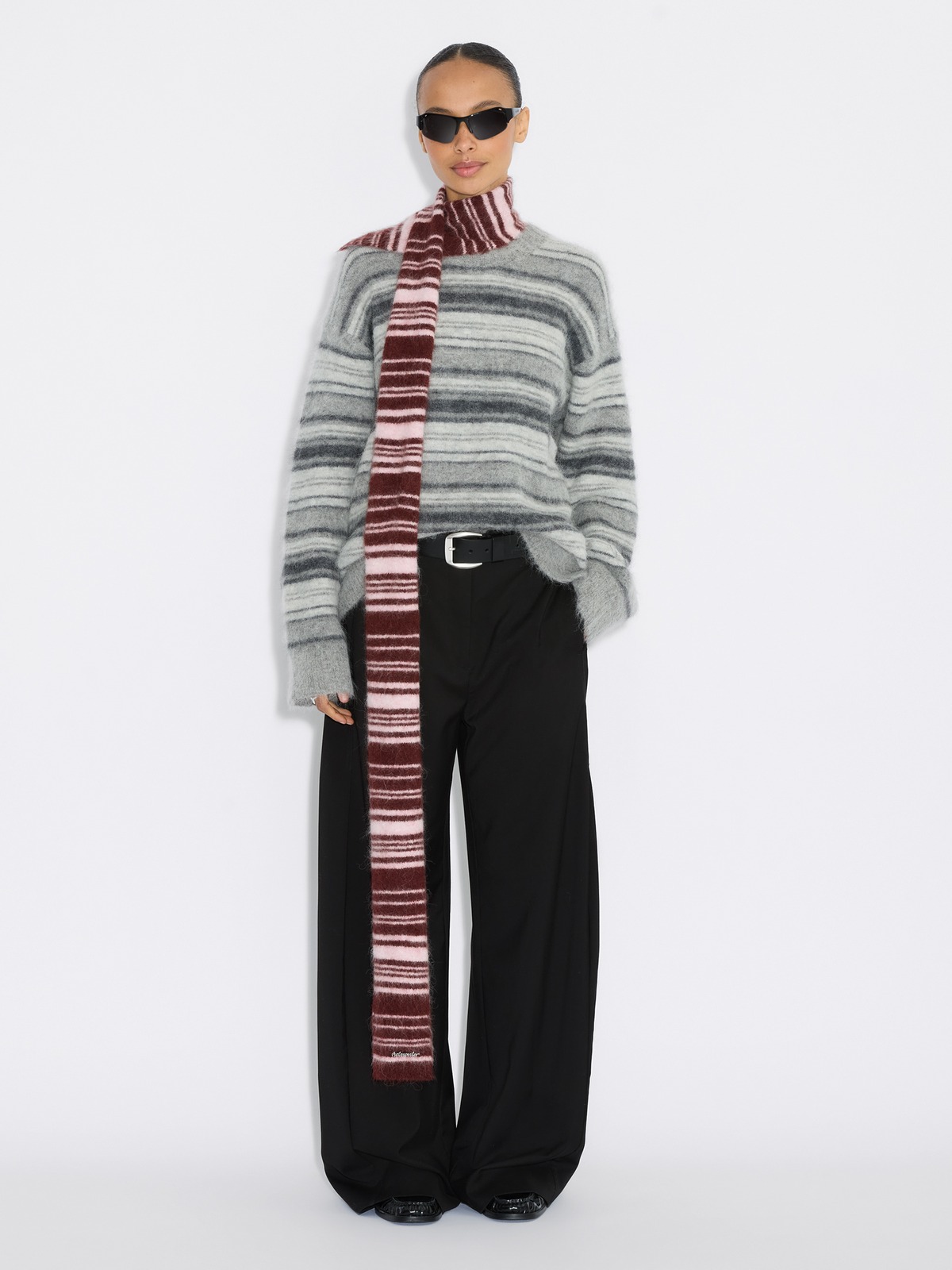 Fluffy Alpaca Stripe Scarf - Grey Stripe - Holzweiler