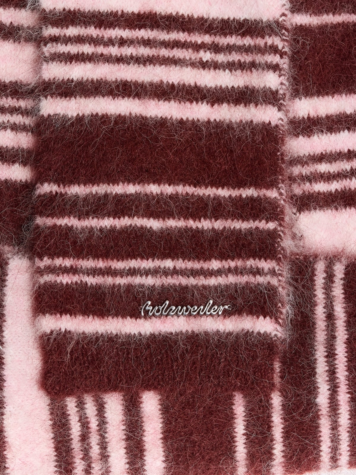 Fluffy Alpaca Stripe Scarf - Burgundy Stripe - Holzweiler