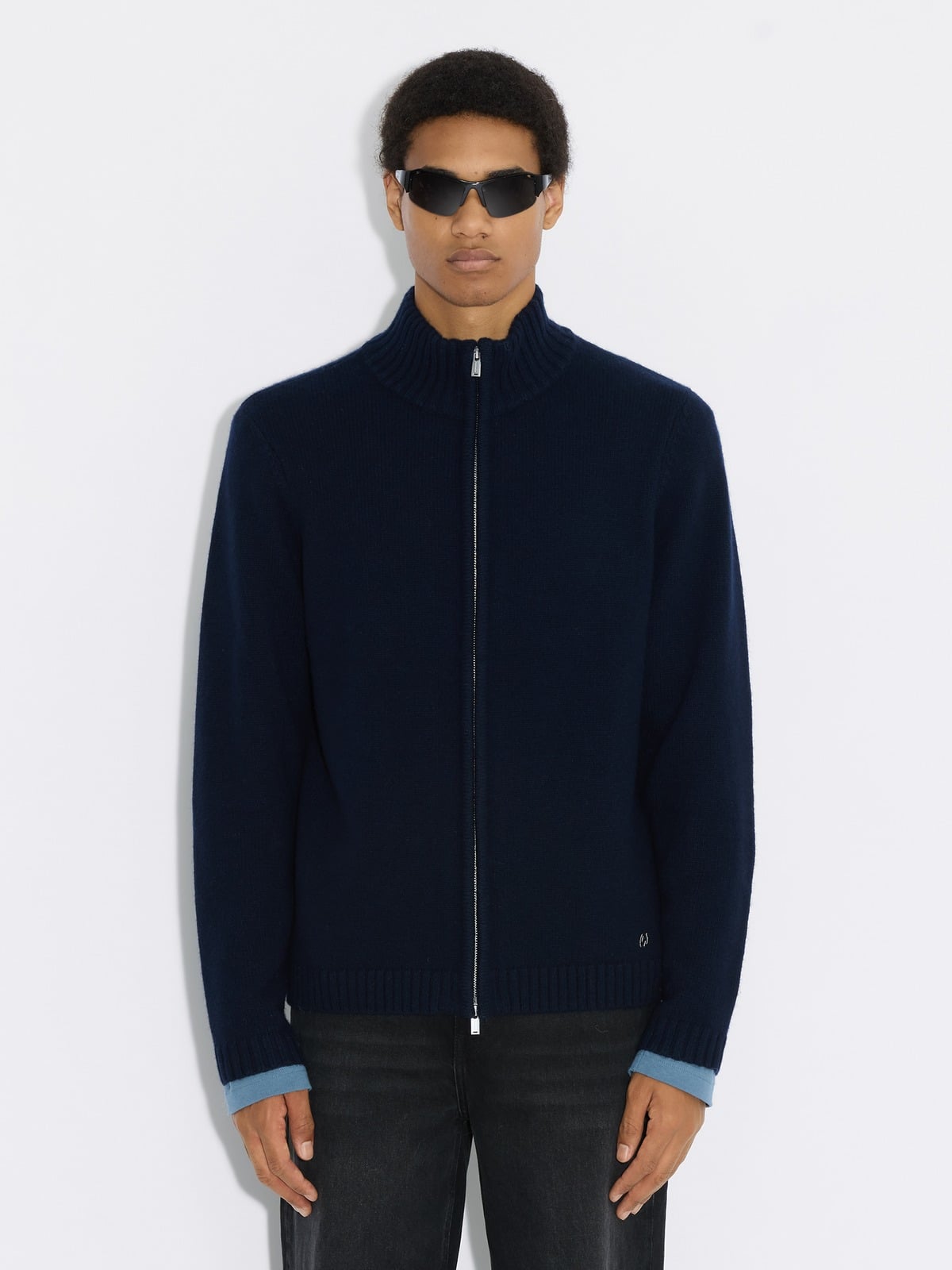 Zip-Up Wool Cardigan - Navy - Holzweiler