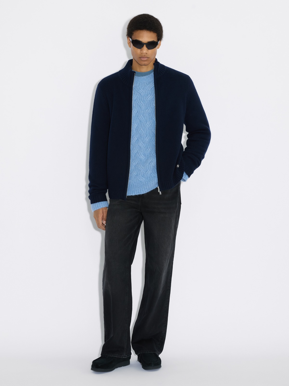 Zip-Up Wool Cardigan - Navy - Holzweiler