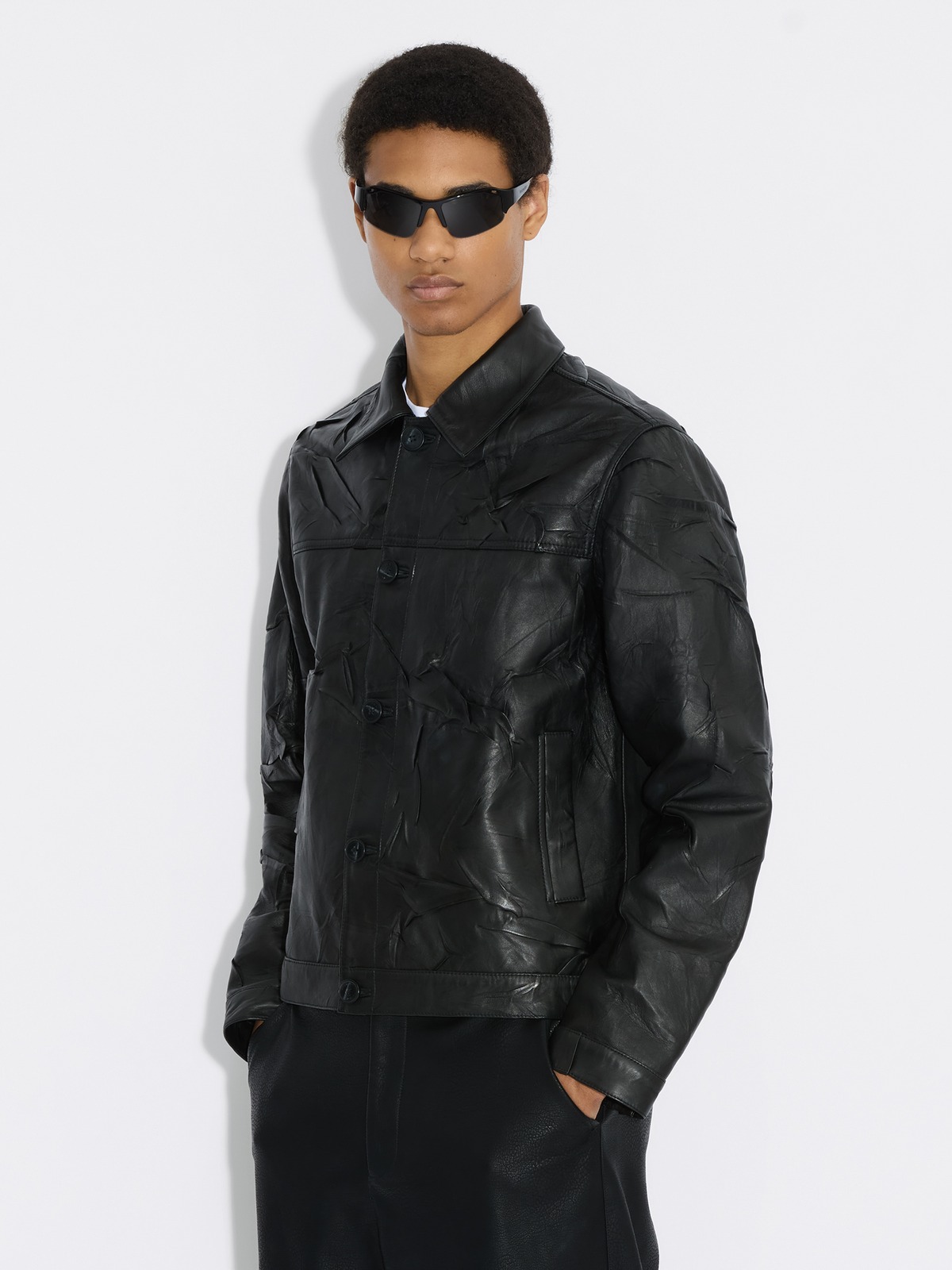 ジャケット・アウター Common divisor black leather jacket Classic-Fit Leather Jacket - Black - Holzweiler