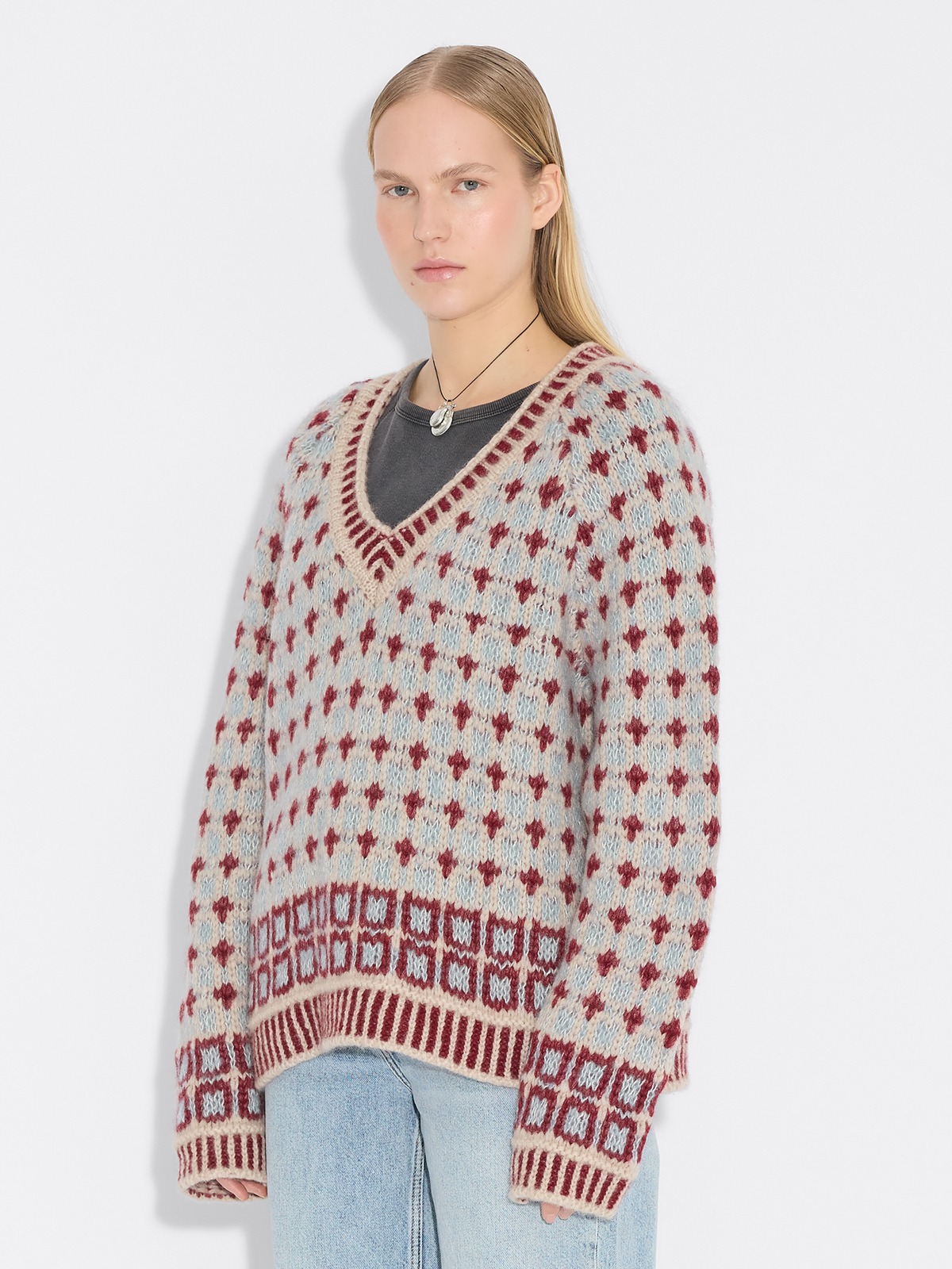 Norwegian Wool V-Neck - Red Mix - Holzweiler