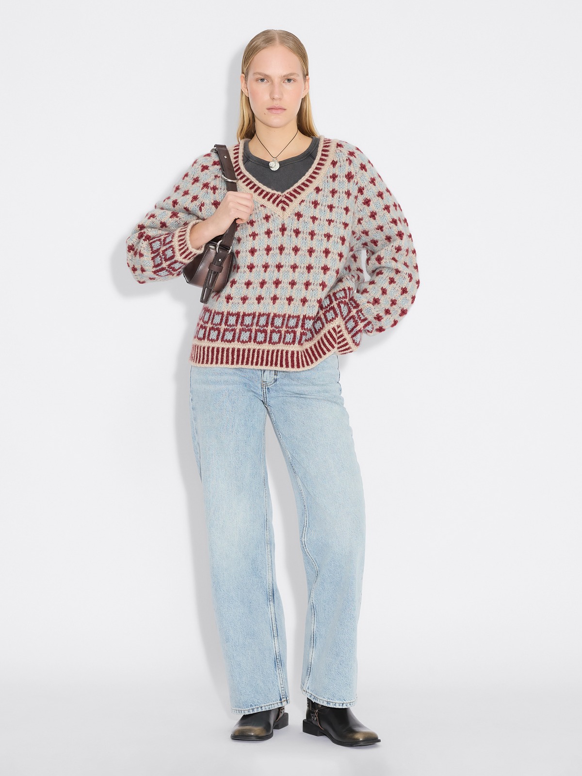 Norwegian Wool V-Neck - Red Mix - Holzweiler