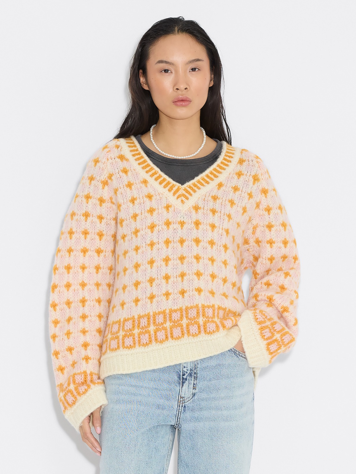 Norwegian Wool V-Neck - Orange Mix - Holzweiler