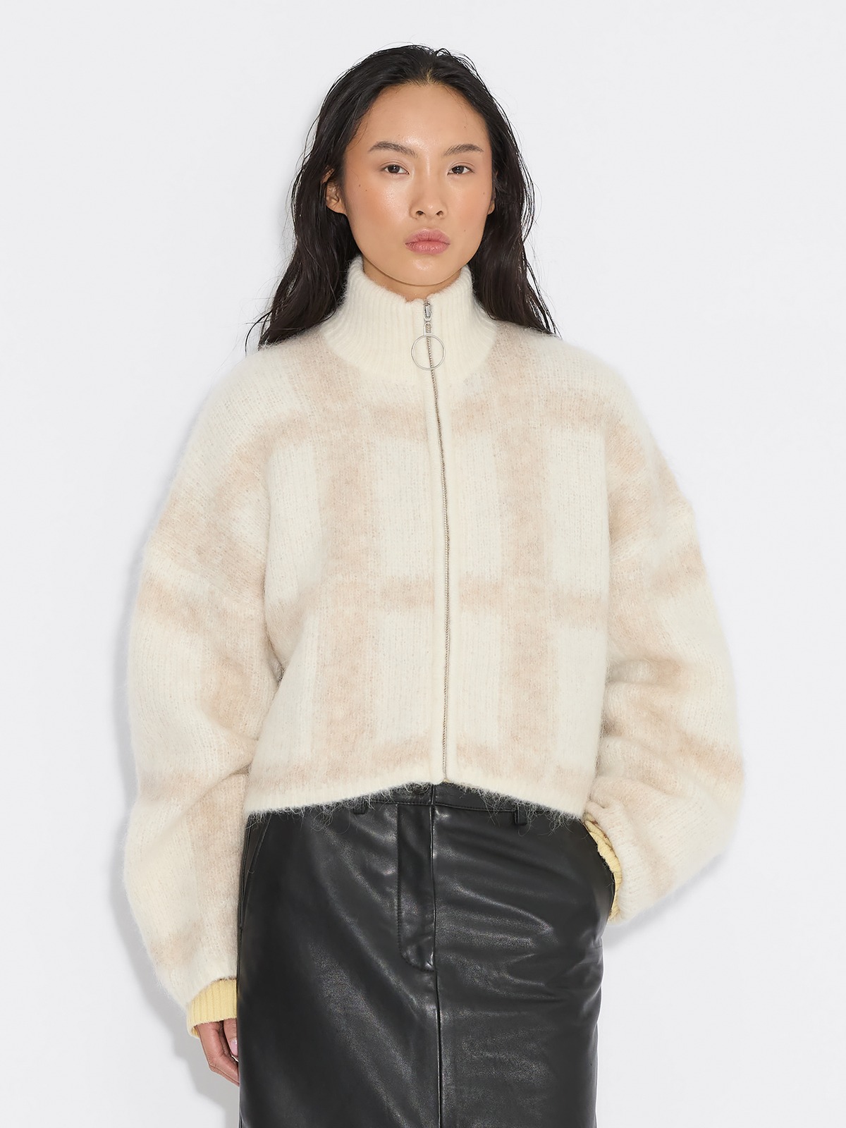 Tine Light Check Cardigan - Lt Brown Mix - Holzweiler