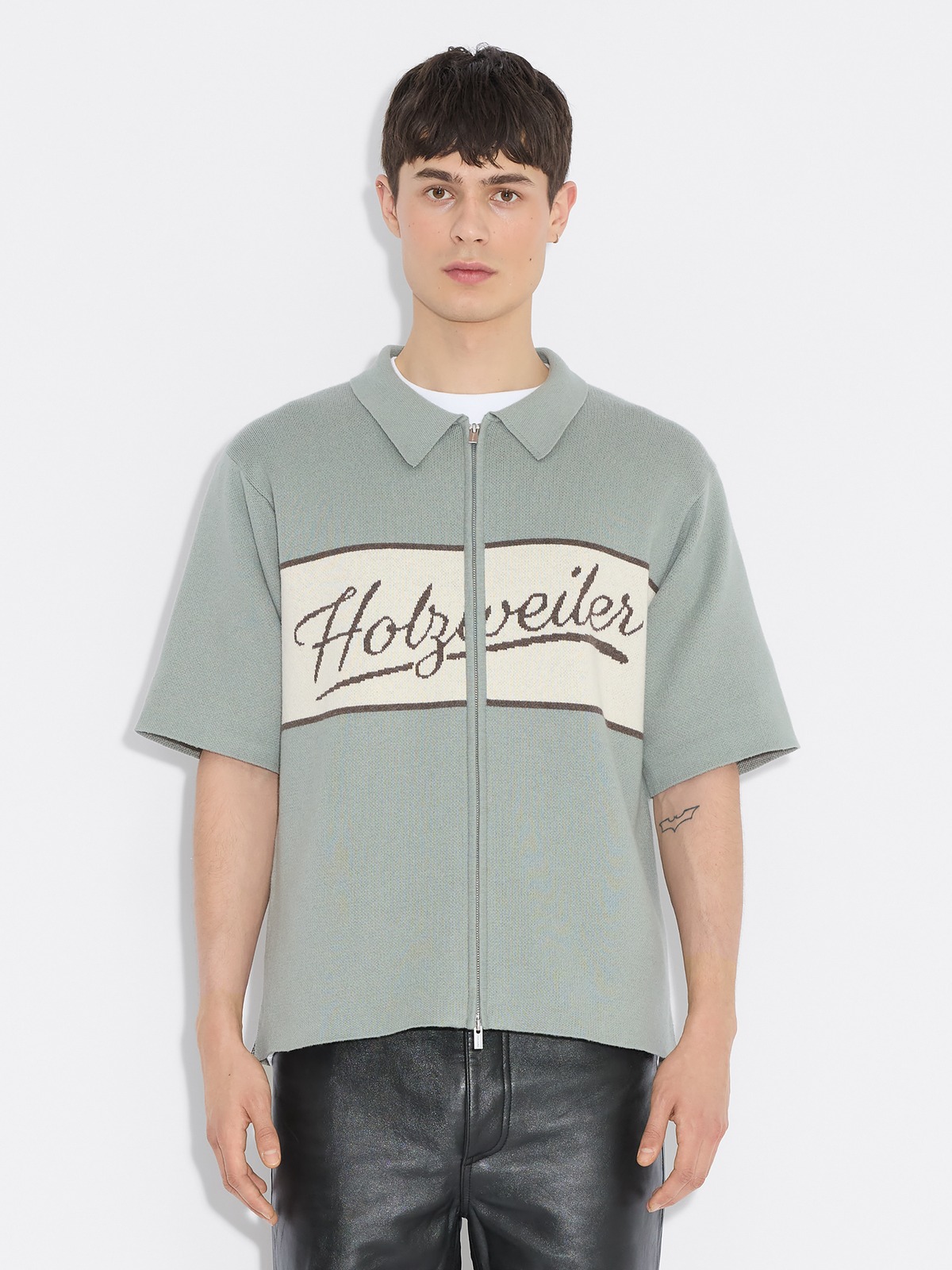 Zip-Through Jacquard Knit - Teal - Holzweiler