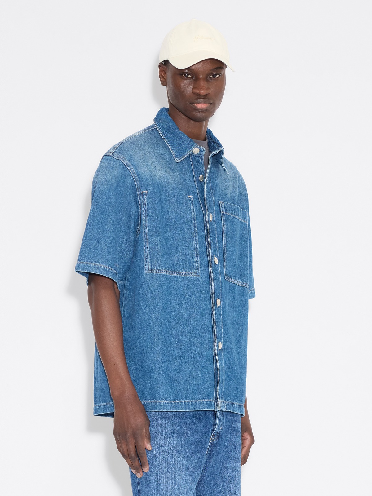 Denim Short-Sleeved Shirt - Blue - Holzweiler