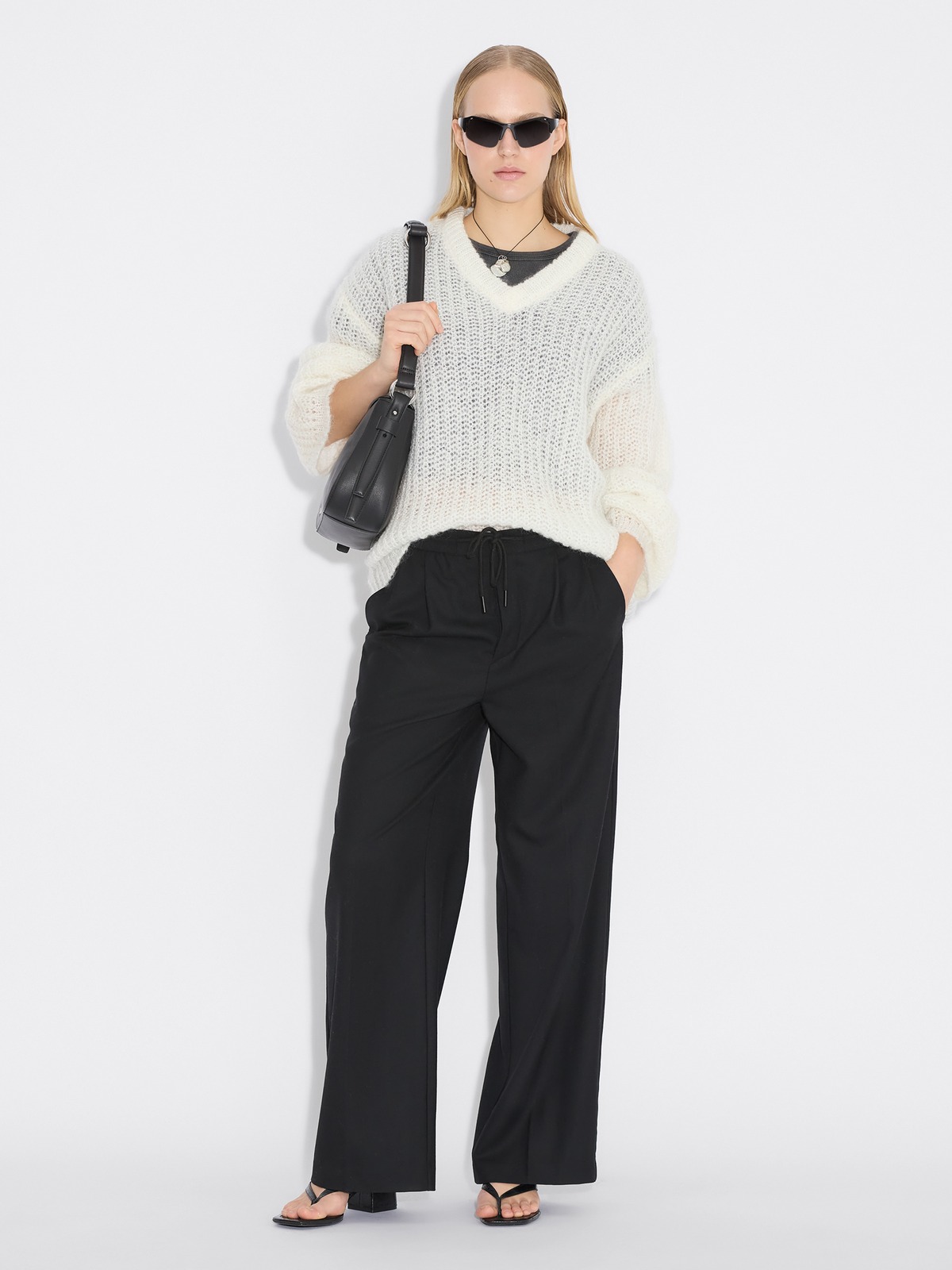 Boxy Mohair V-Neck Sweater - Ecru - Holzweiler