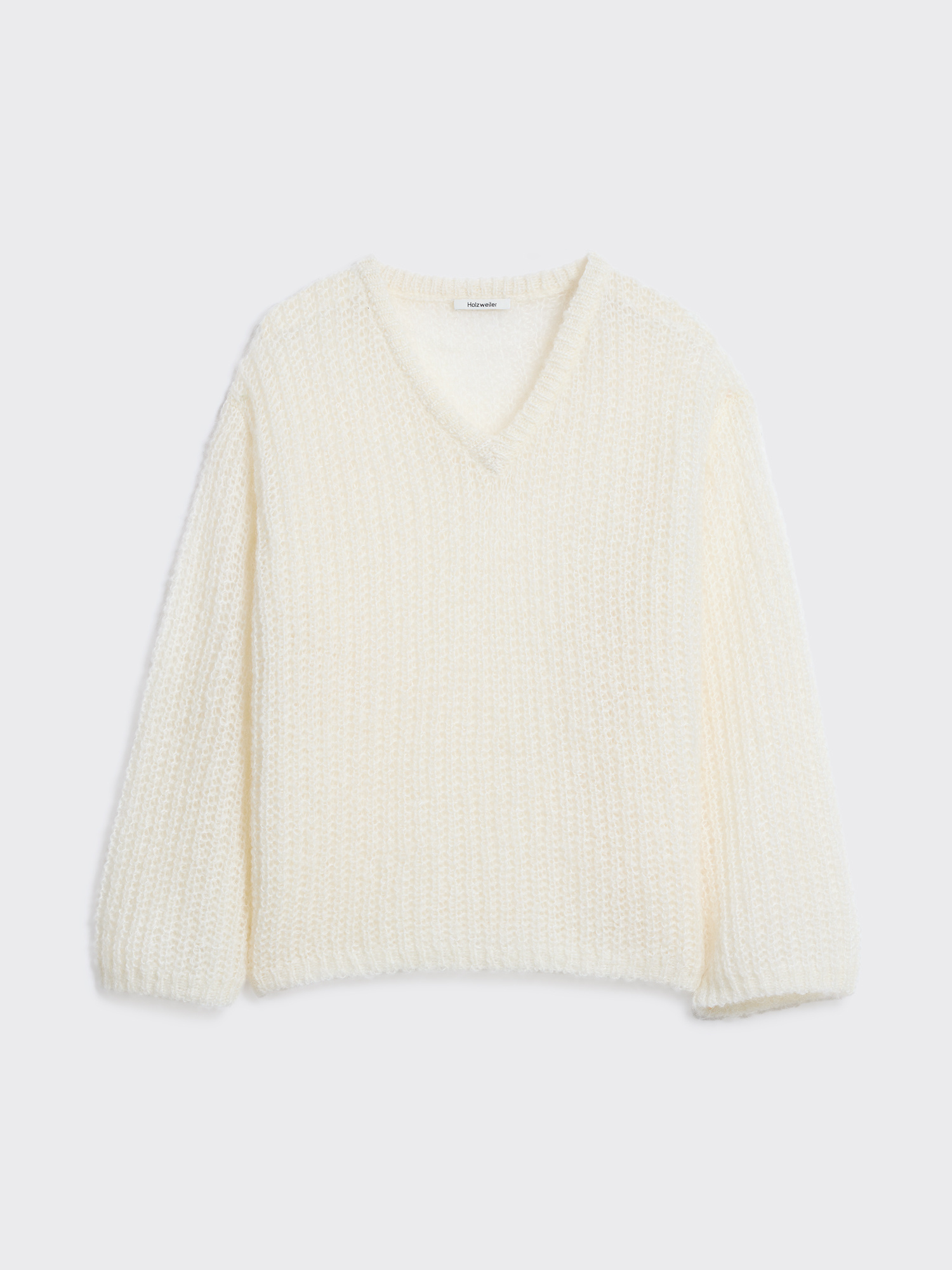 Boxy Mohair V-Neck Sweater - Ecru - Holzweiler