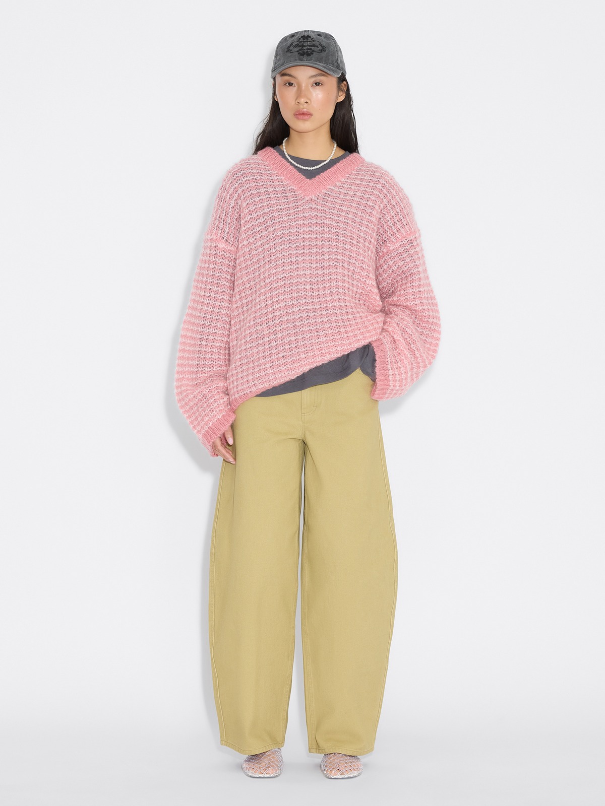 Boxy Mohair V-Neck Sweater - Pink Mix - Holzweiler
