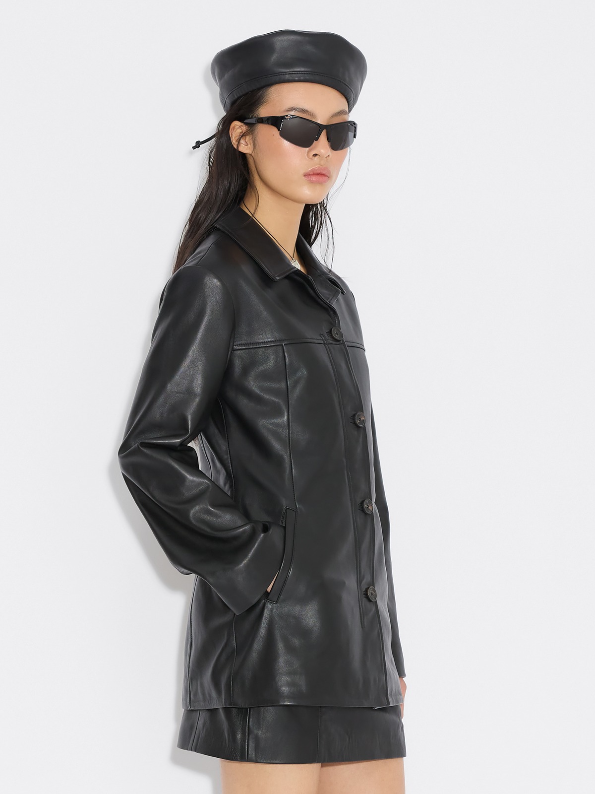 Slim-Fit Leather Blazer - Black - Holzweiler