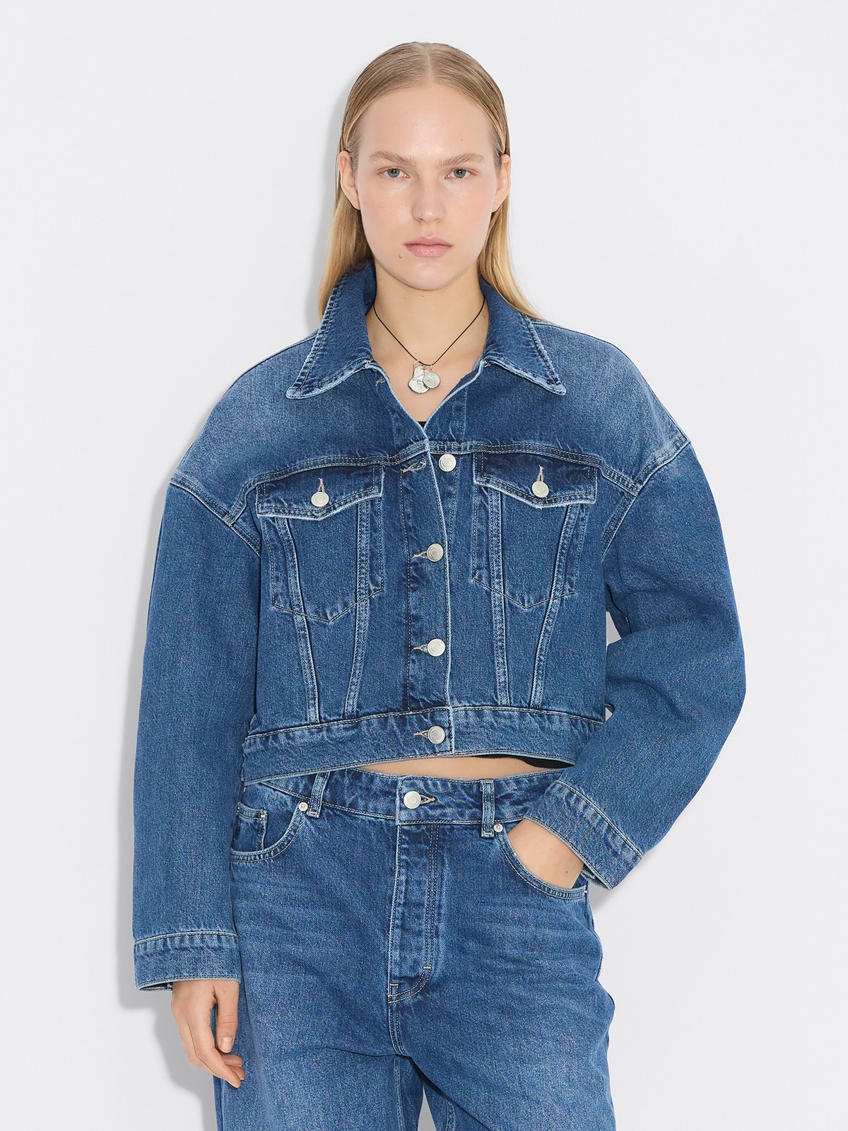Cropped Denim Jacket - Blue - Holzweiler