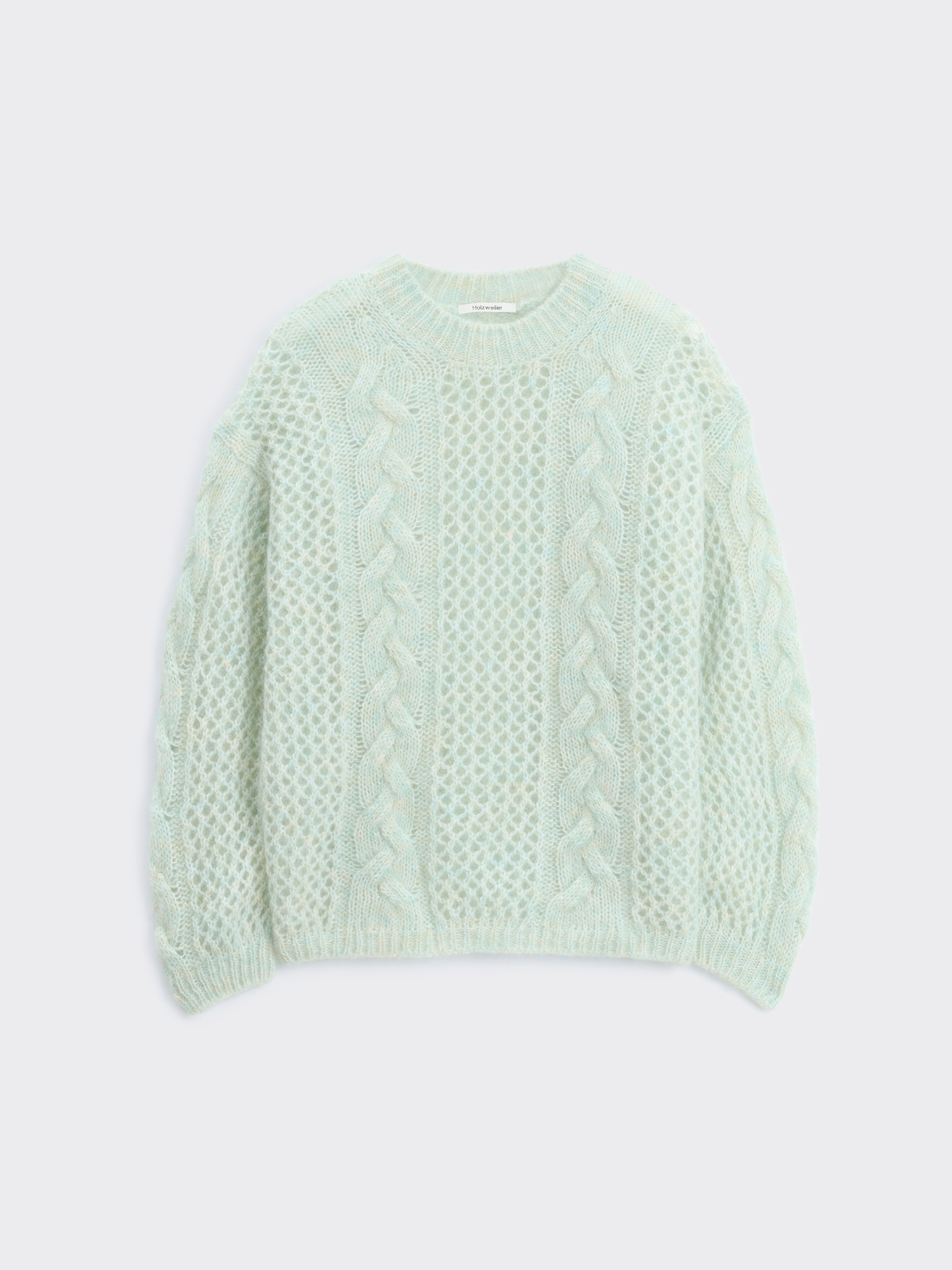 Mohair-Mix Cable Knit Crew - Green Mix - Holzweiler