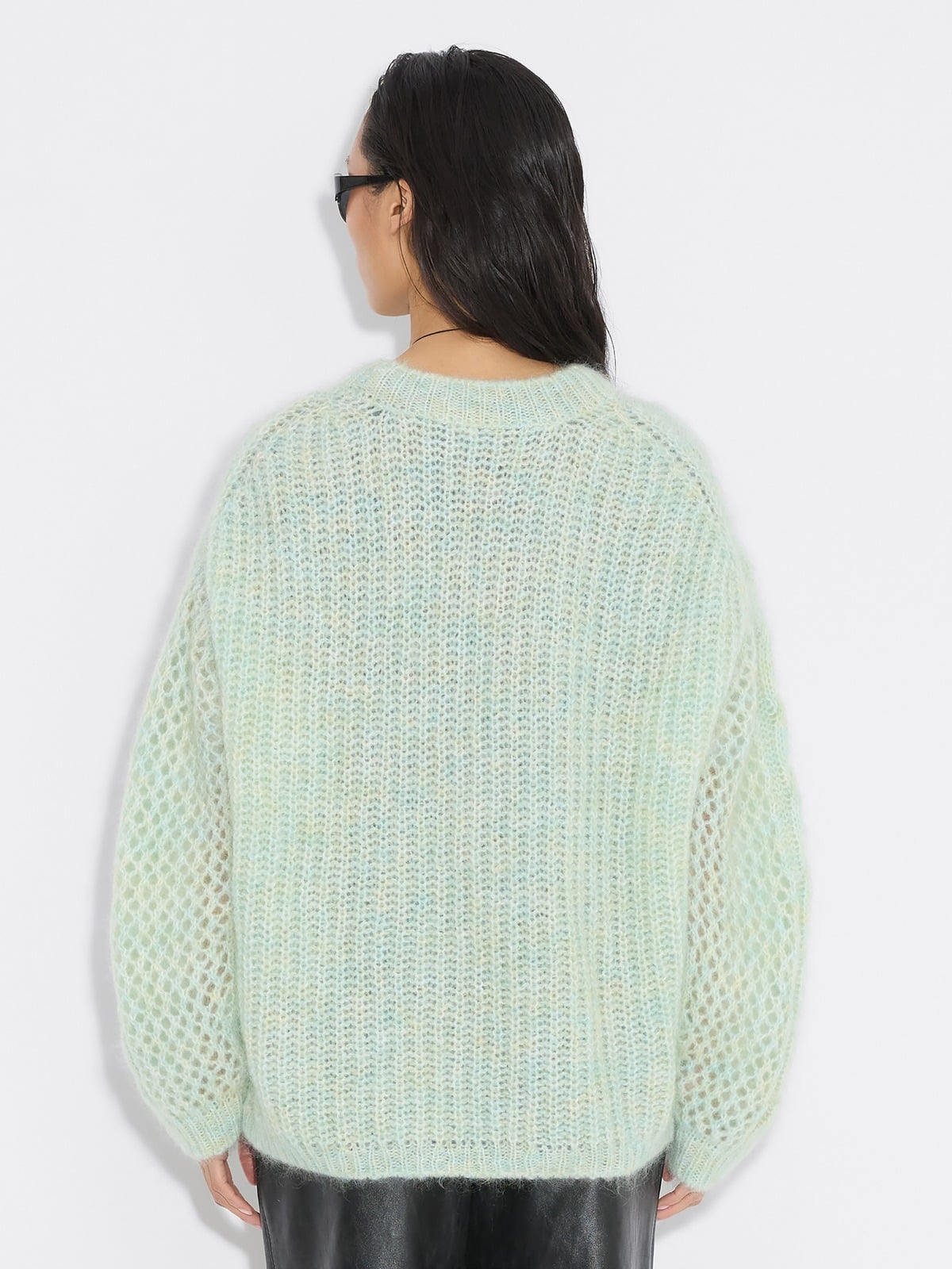 Mohair-Mix Cable Knit Crew - Green Mix - Holzweiler