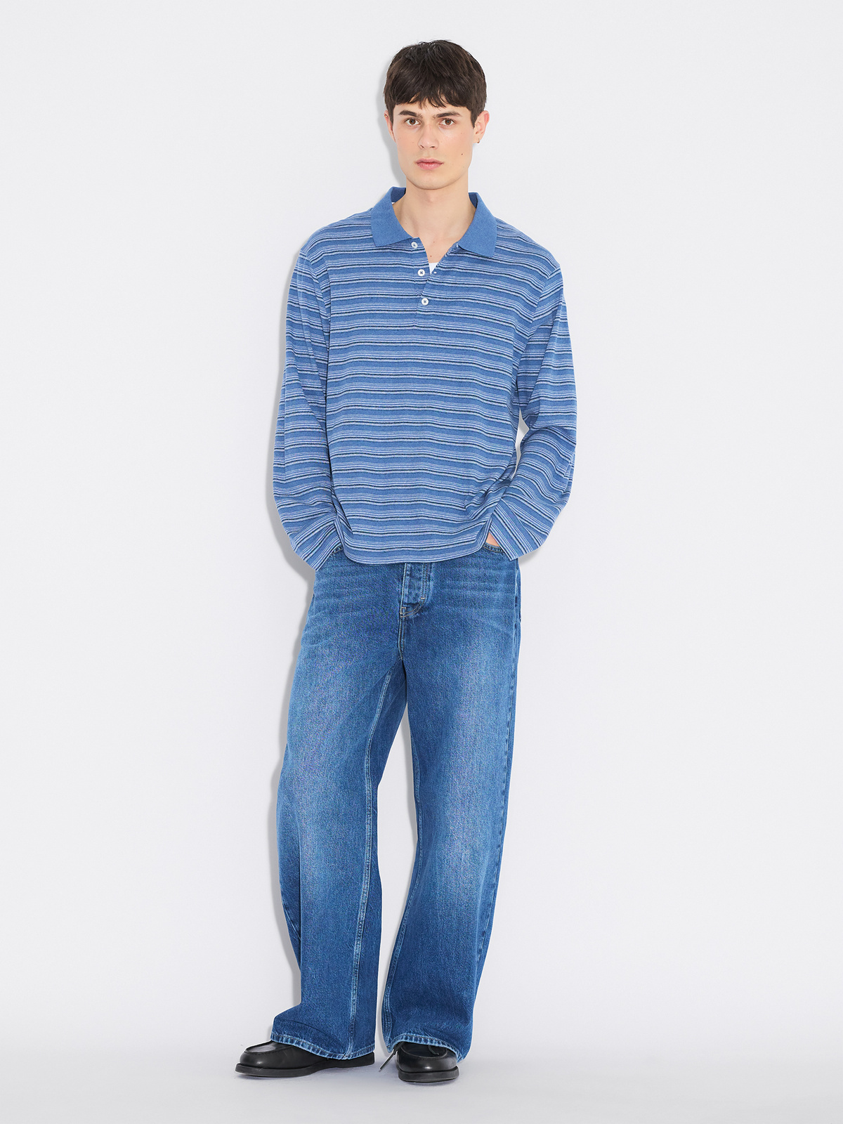 Sonny Long-Sleeved Polo Shirt - Blue Stripe - Holzweiler