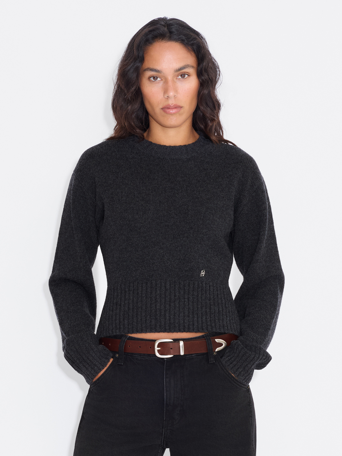 Julia Cropped Crewneck - Dk. Grey - Holzweiler