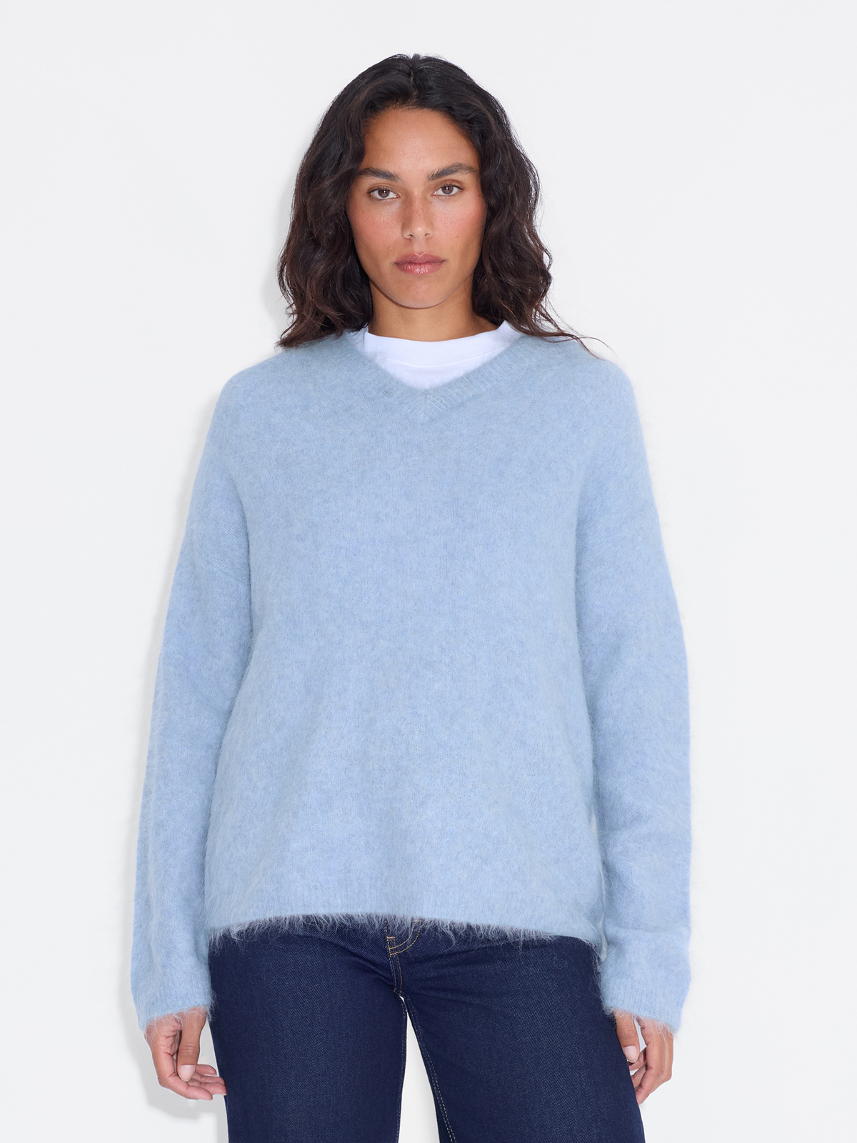Mona Alpaca V-Neck Sweater - Lt. Blue - Holzweiler