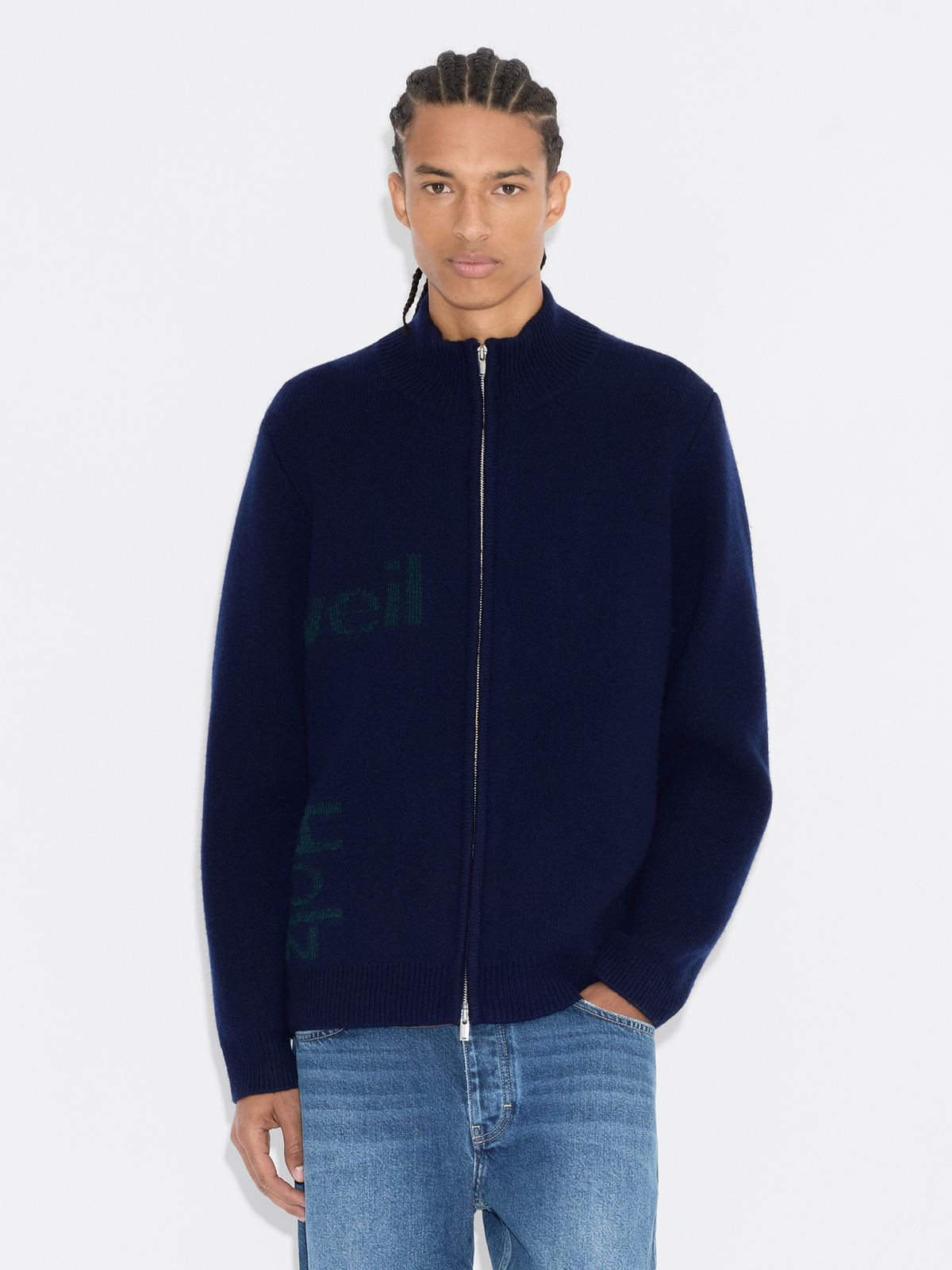 Haza Logo Zip-Up Cardigan - Navy Mix - Holzweiler